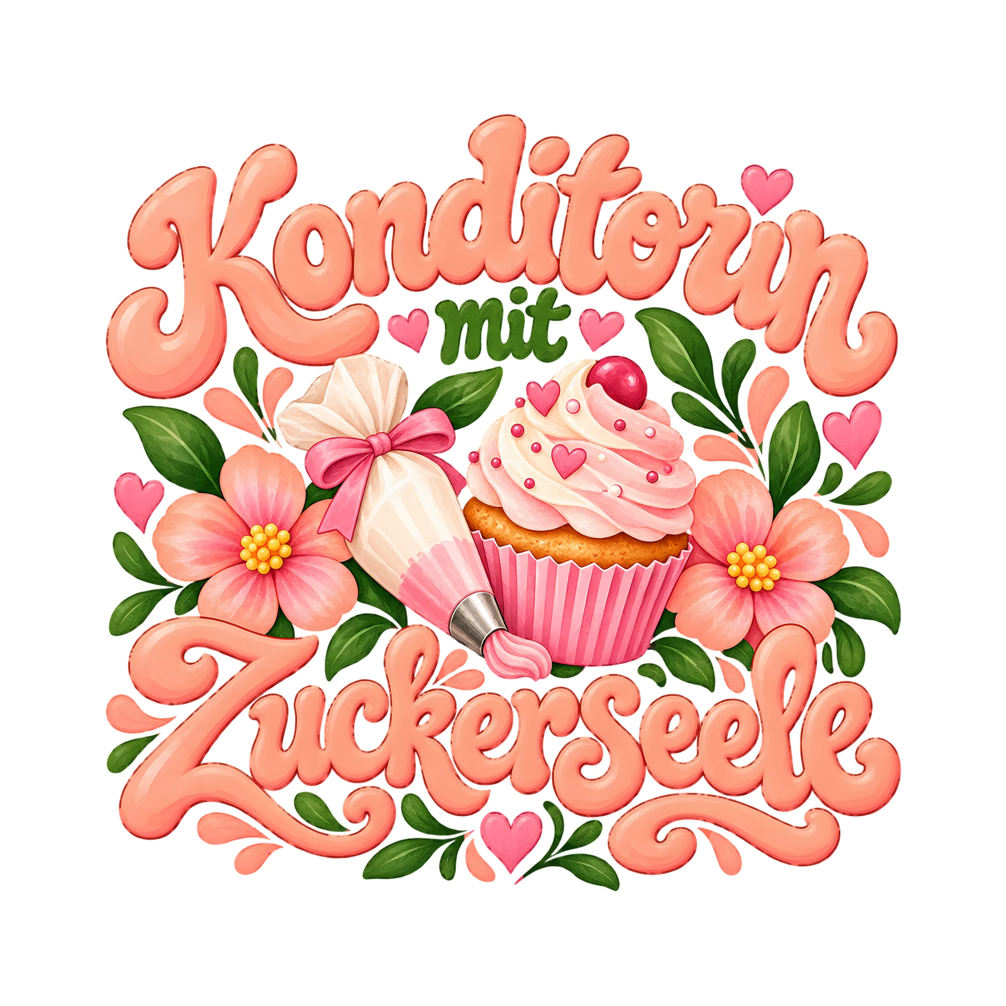 Bügelbild Konditorin mit Zuckerseele als Grafik auf weißem Hintergrund (BB012309)