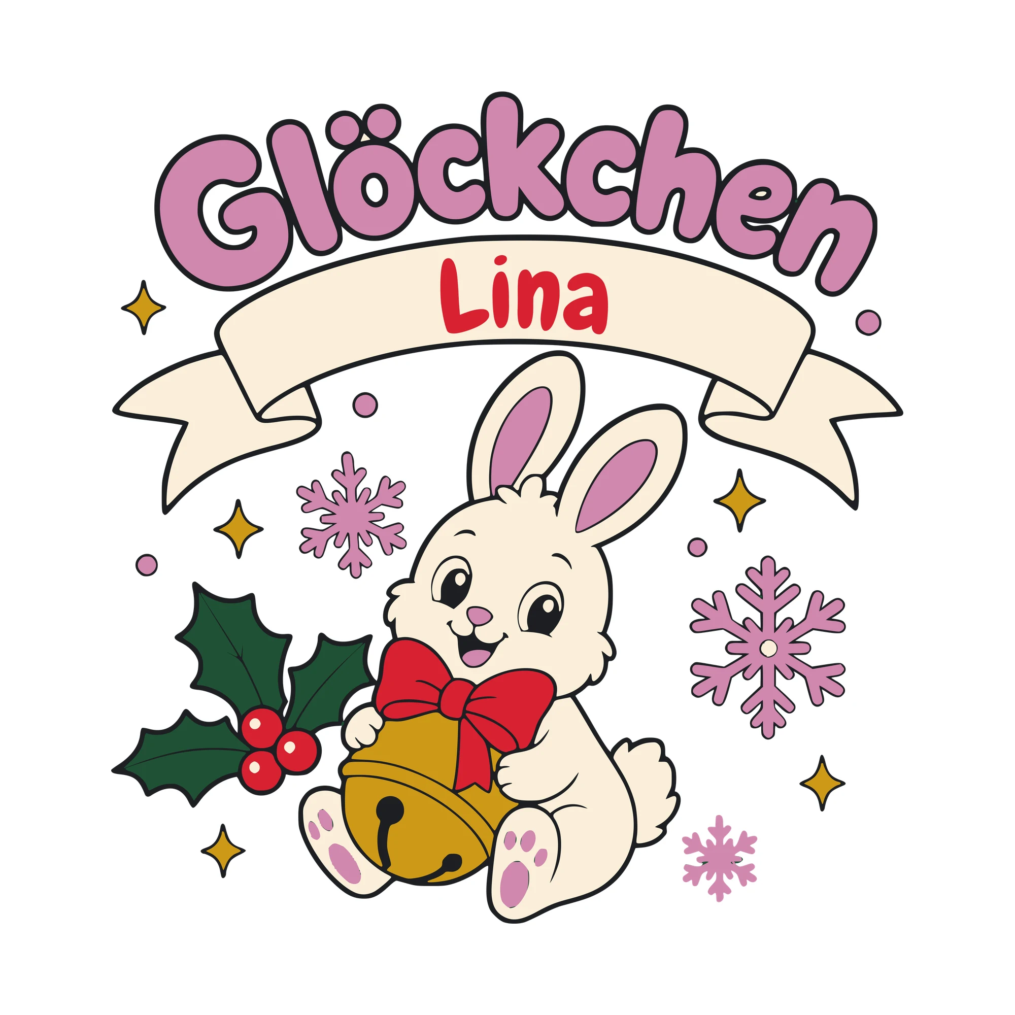 Bügelbild Glöckchen mit Name als Grafik auf weißem Hintergrund (BB010497)