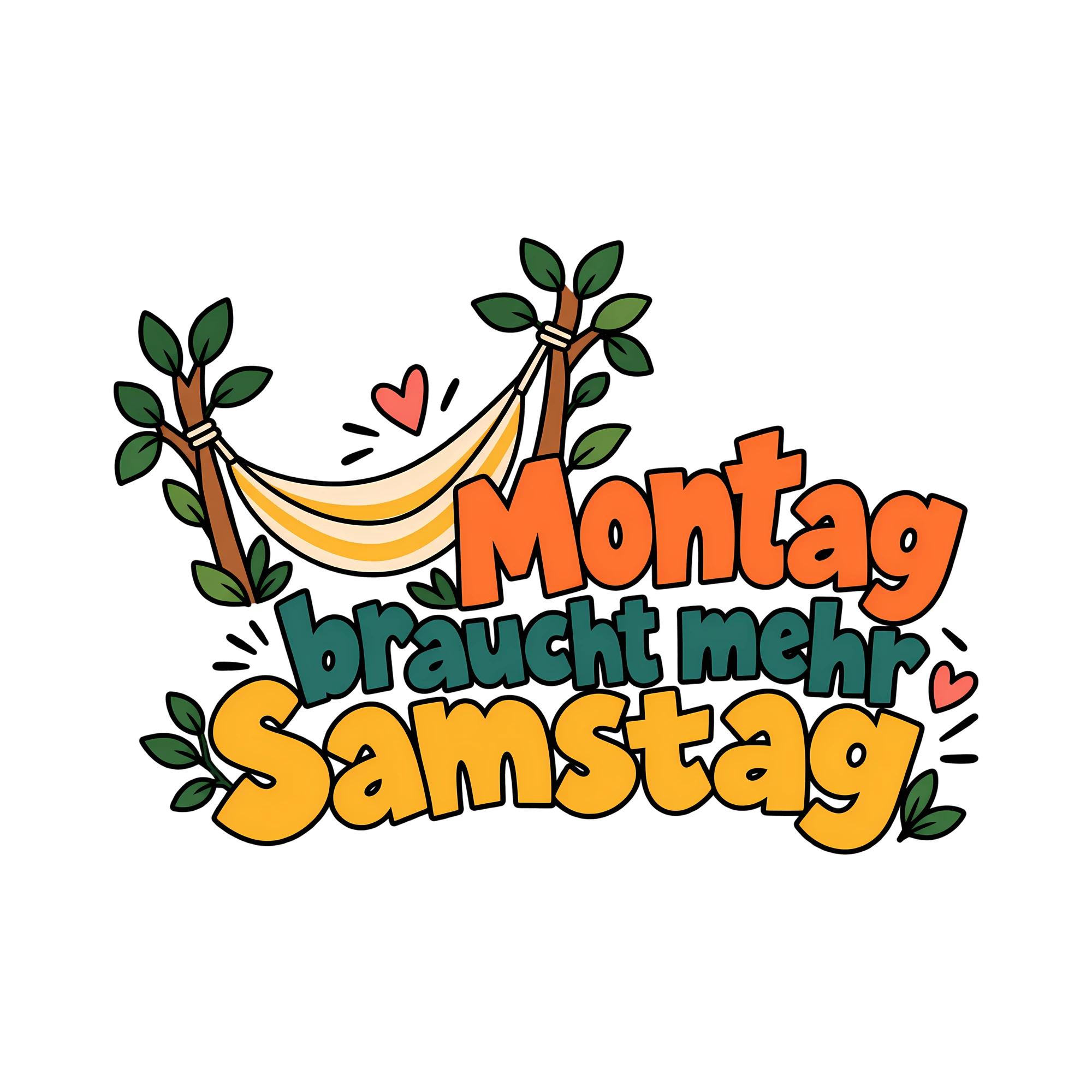 Bügelbild Montag braucht mehr Samstag als Grafik auf weißem Hintergrund (BB011682)