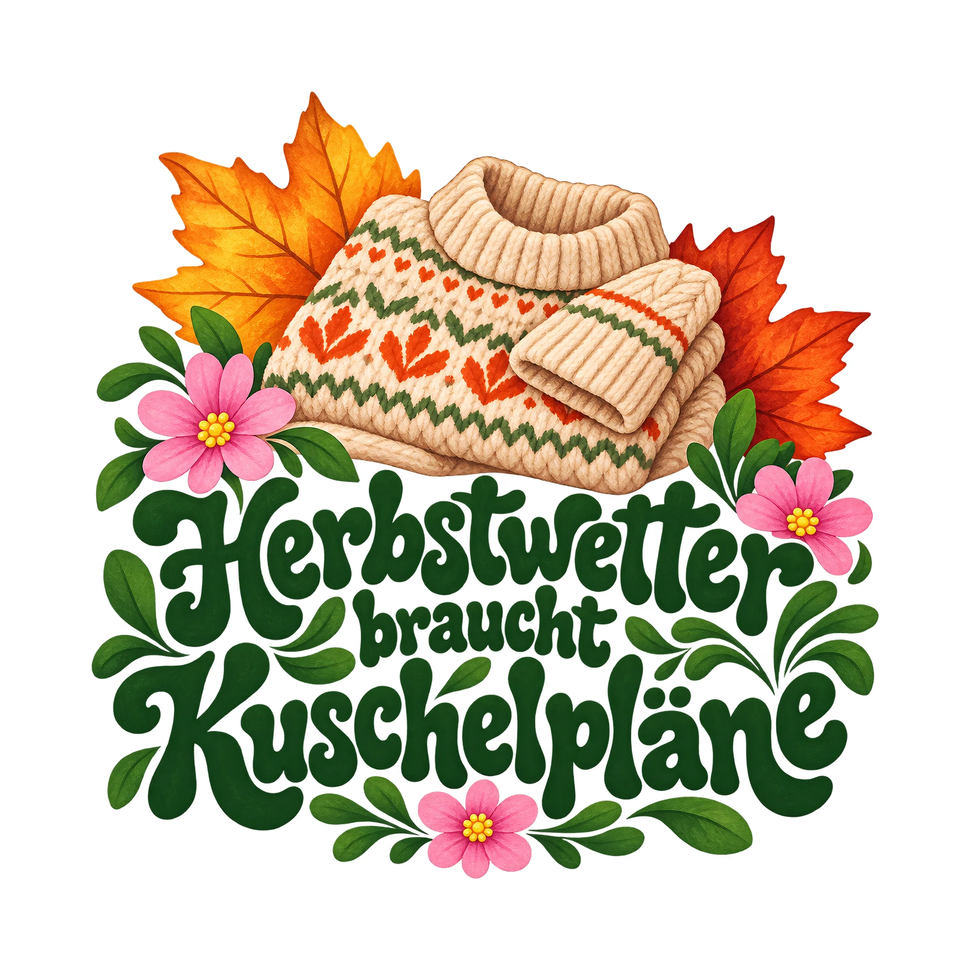 Bügelbild Herbstwetter braucht Kuschelpläne als Grafik auf weißem Hintergrund (BB014324)