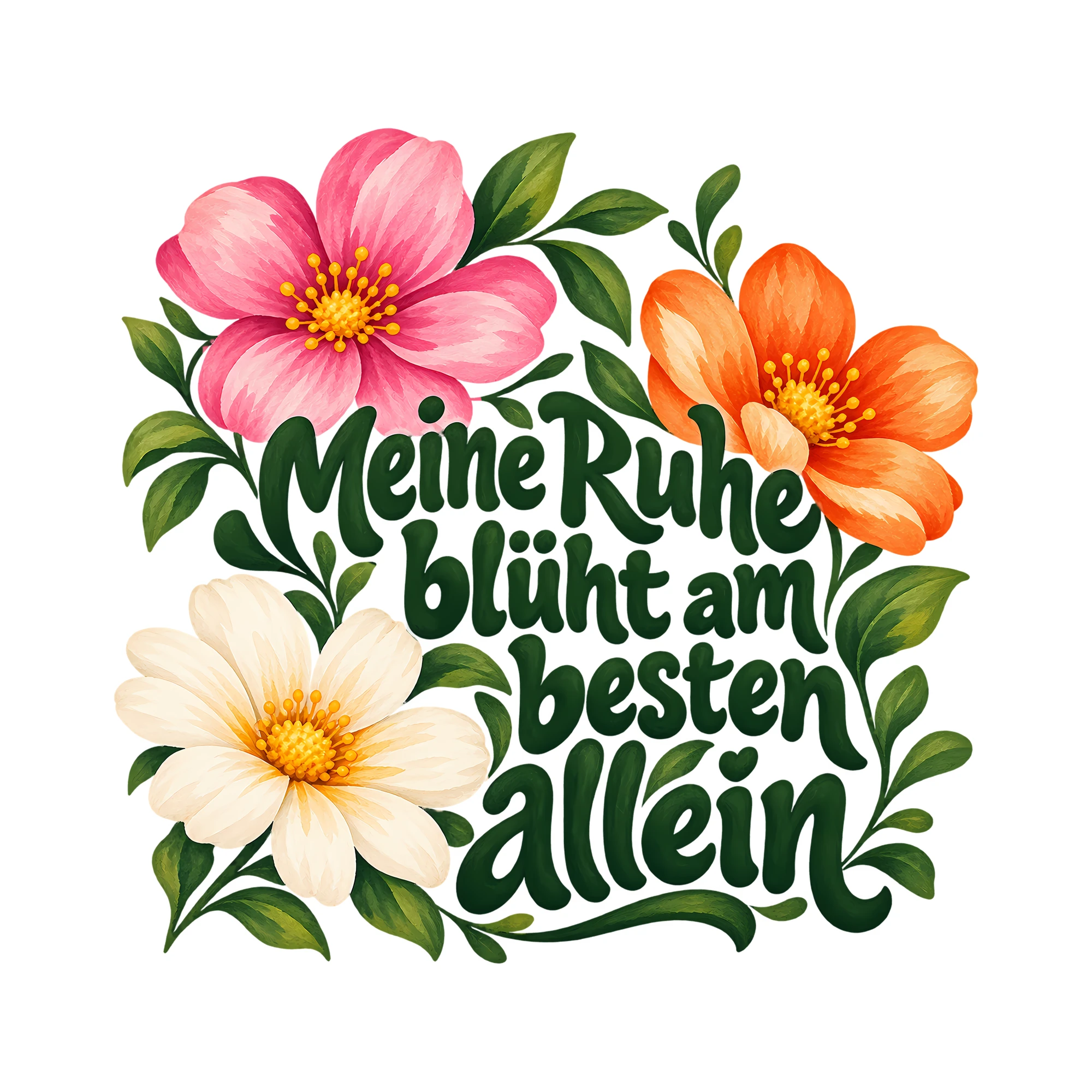 Bügelbild Meine Ruhe blüht am besten allein als Grafik auf weißem Hintergrund (BB014410)
