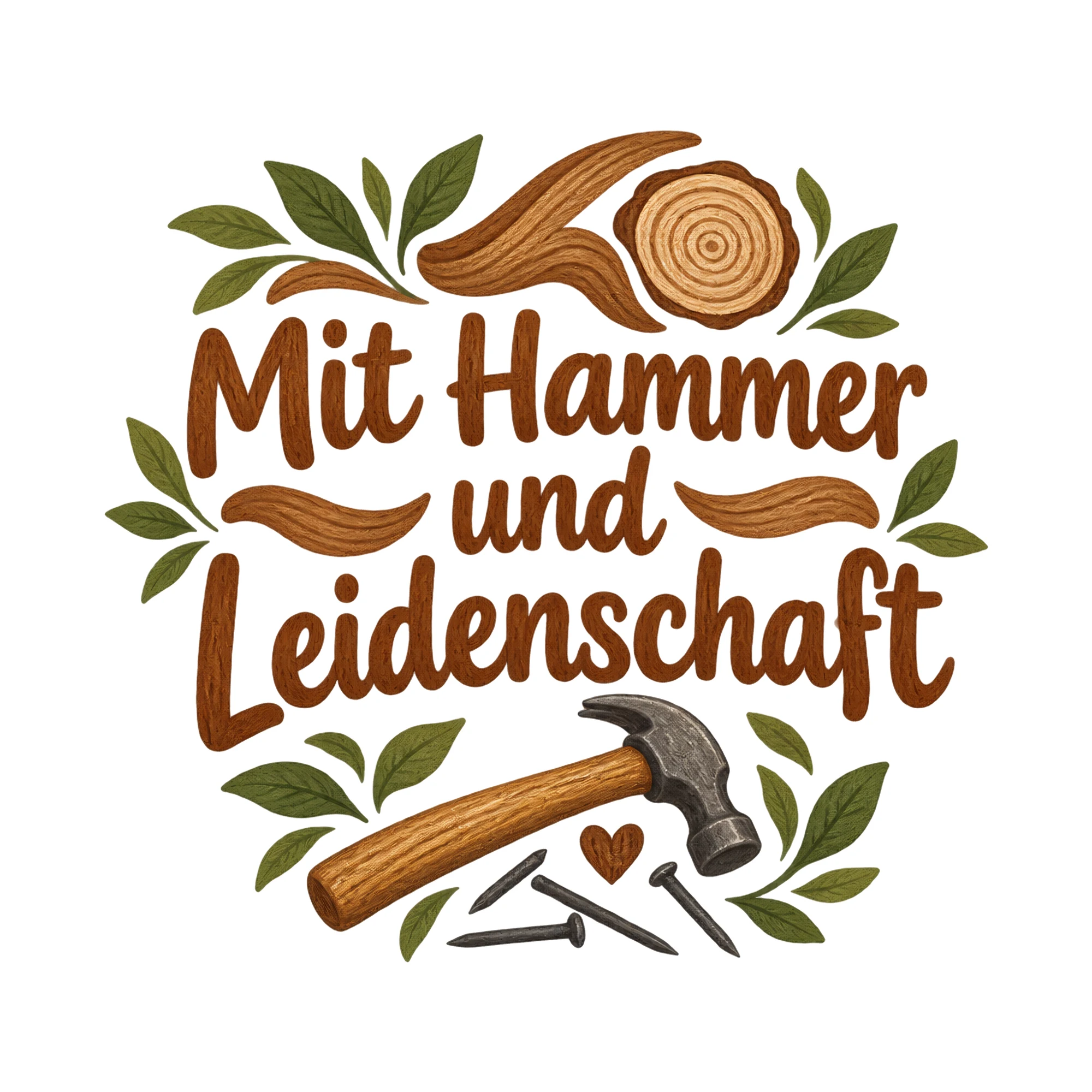 Bügelbild Mit Hammer und Leidenschaft, Hobby Shirt Spruch als Grafik auf weißem Hintergrund (BB016544)