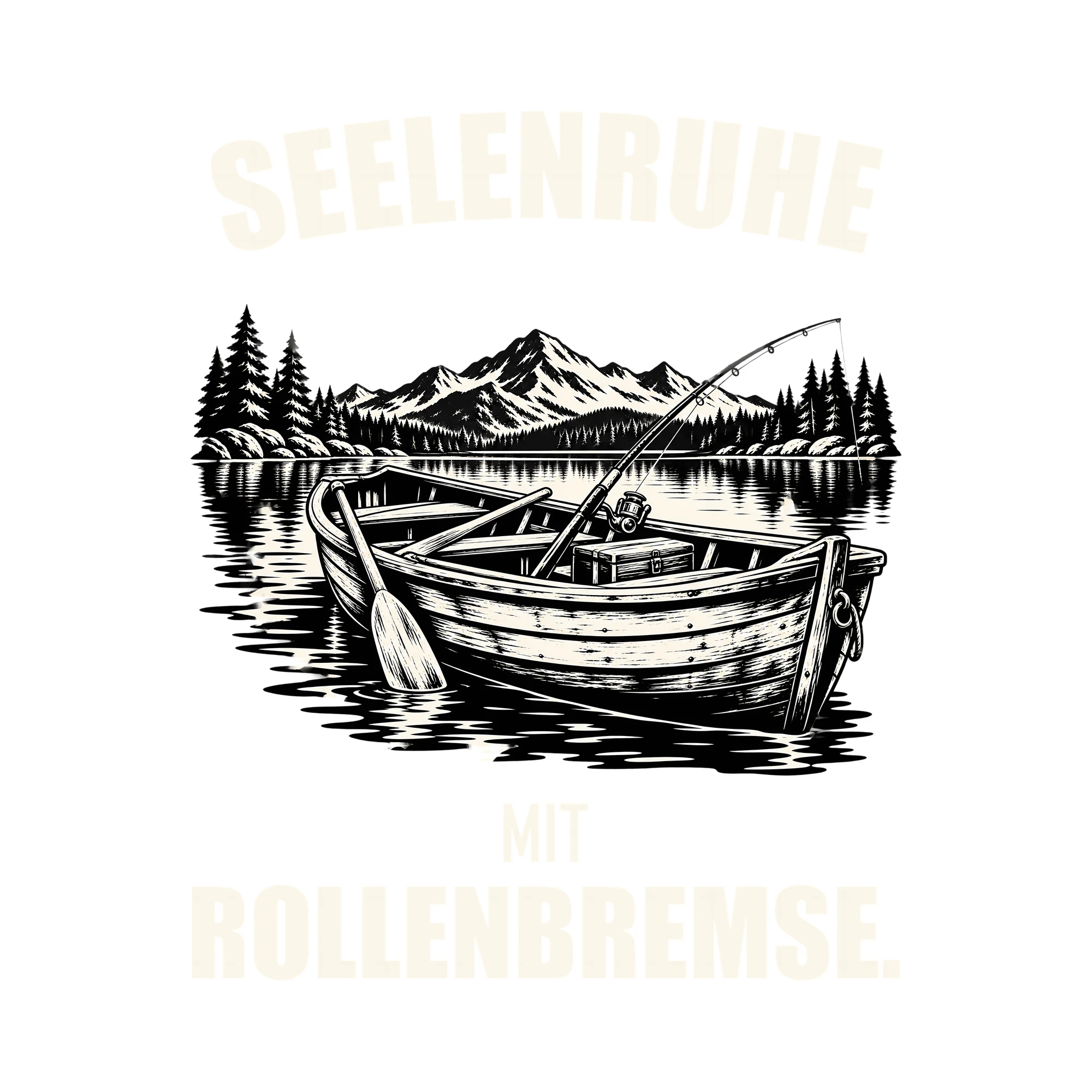 Bügelbild SEELENRUHE MIT ROLLENBREMSE. als Grafik auf weißem Hintergrund (BB012696)
