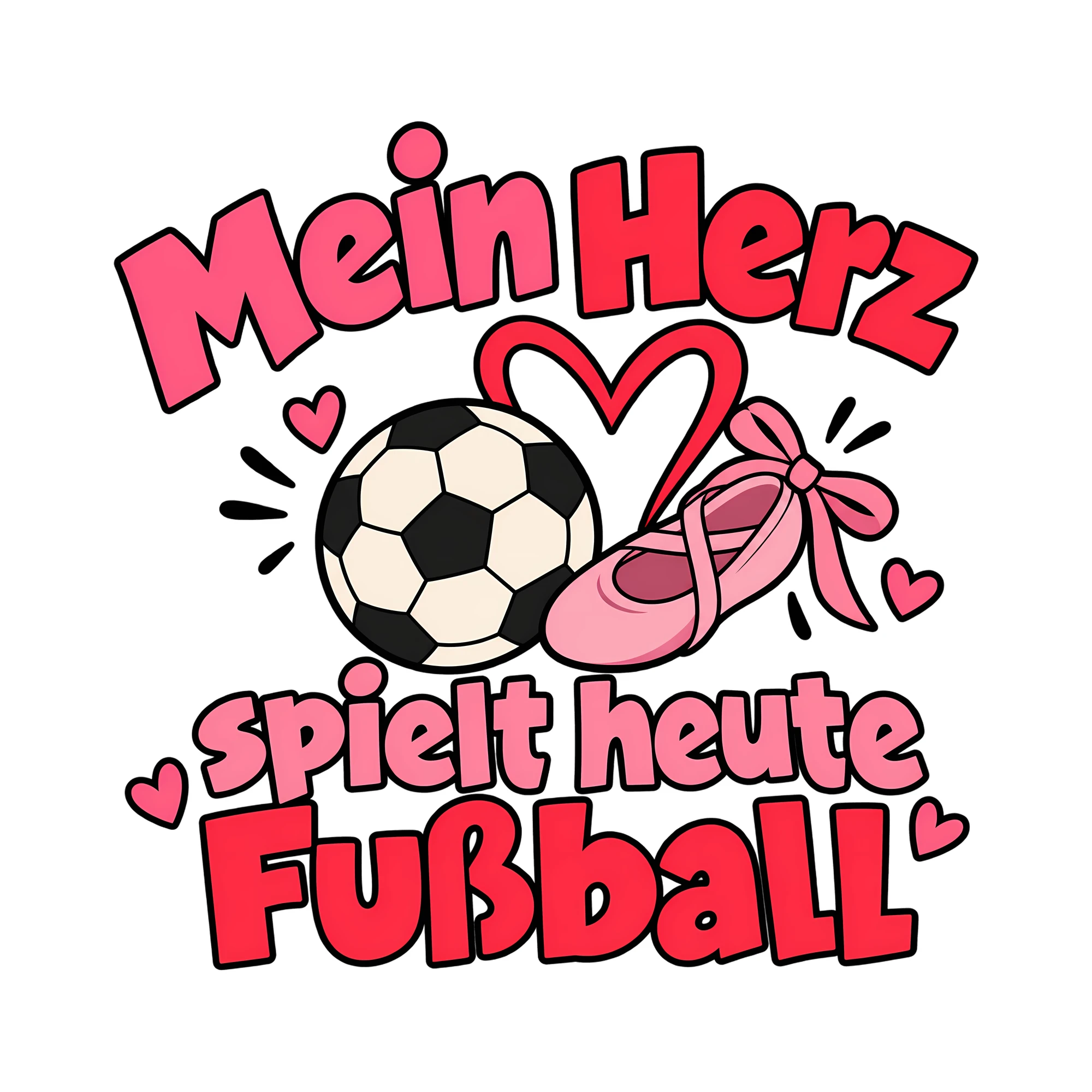 Bügelbild Mein Herz spielt heute Fußball als Grafik auf weißem Hintergrund (BB013830)