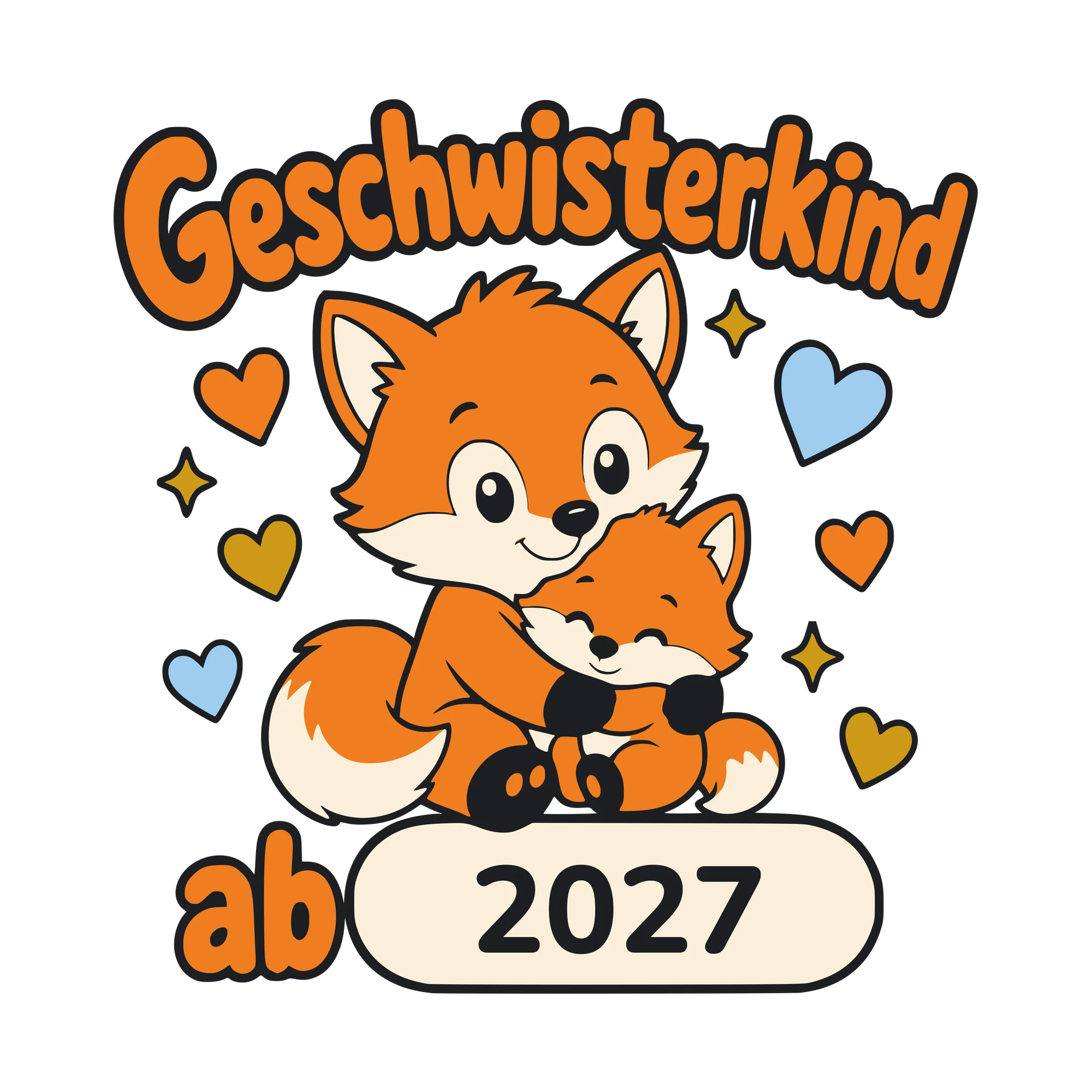Bügelbild Geschwisterkind mit Jahr als Grafik auf weißem Hintergrund (BB010553)