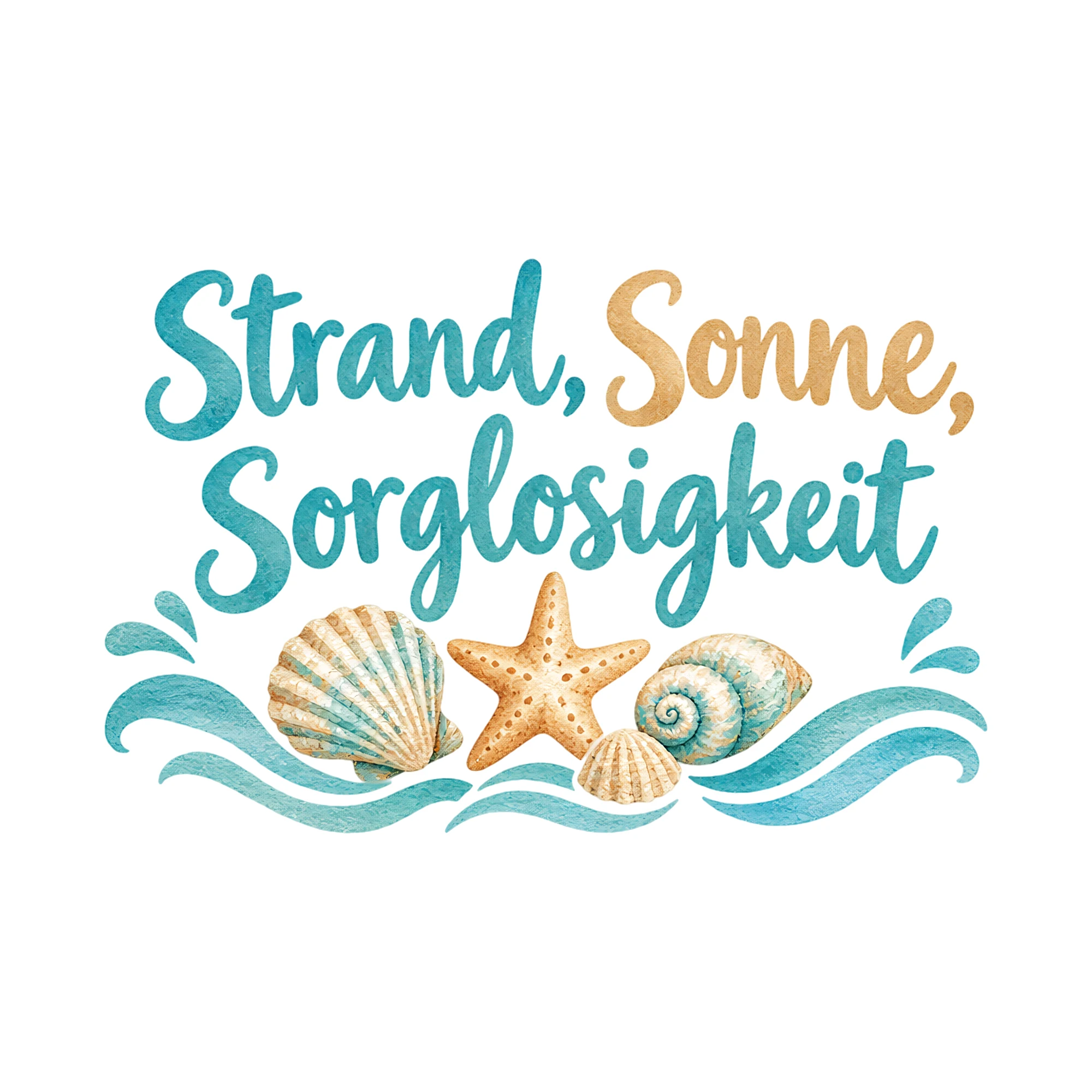 Bügelbild Strand, Sonne, Sorglosigkeit als Grafik auf weißem Hintergrund (BB018441)