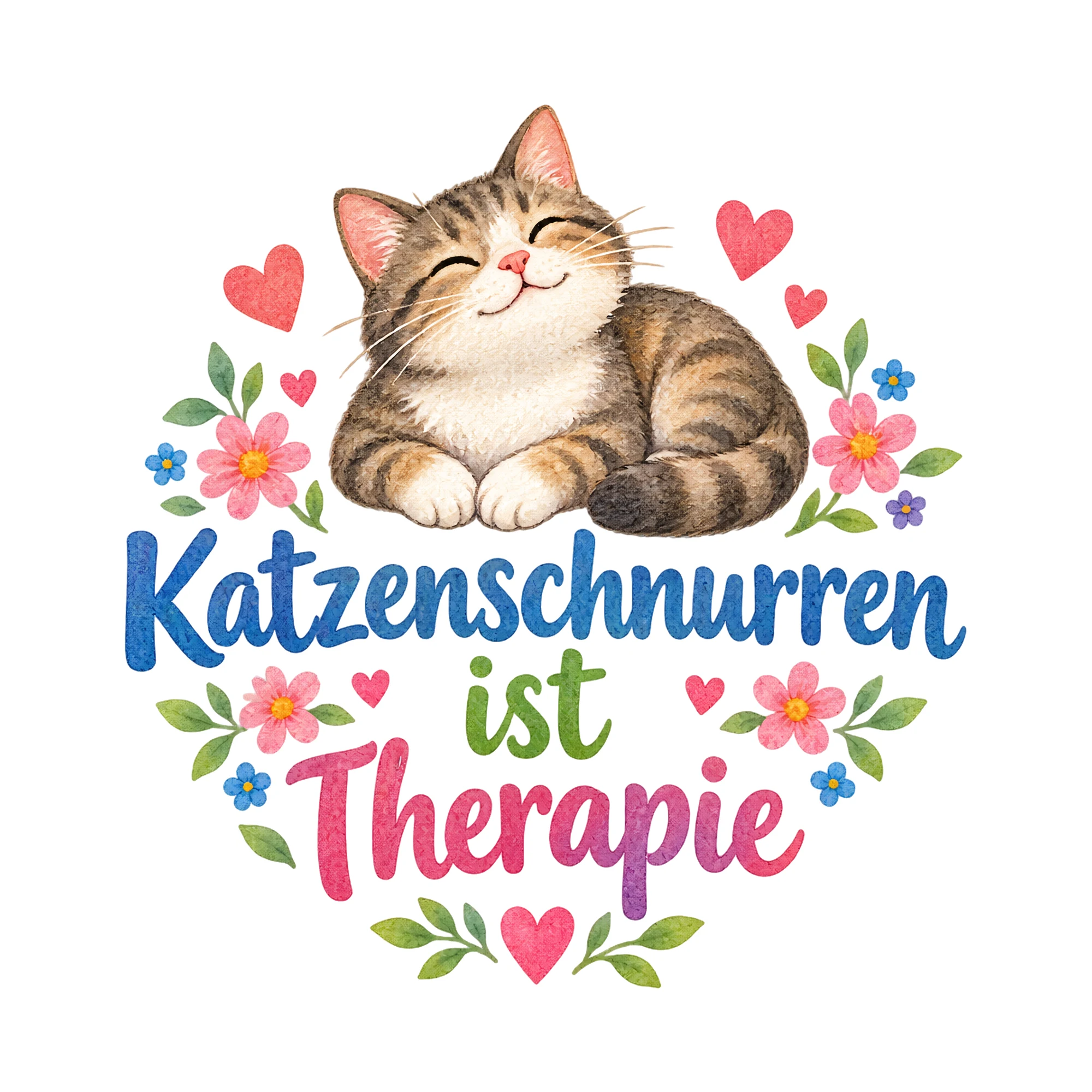 Bügelbild Katzenschnurren ist Therapie, Tiere Shirt Spruch als Grafik auf weißem Hintergrund (BB016580)