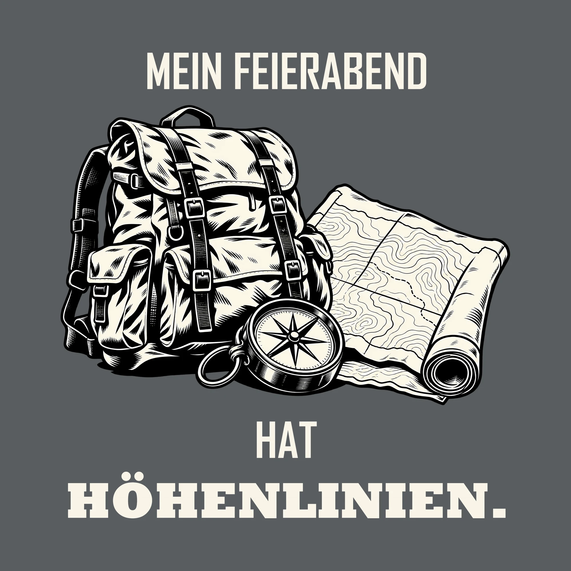 Bügelbild MEIN FEIERABEND HAT HÖHENLINIEN. als Grafik auf dunklem Hintergrund (BB013193)