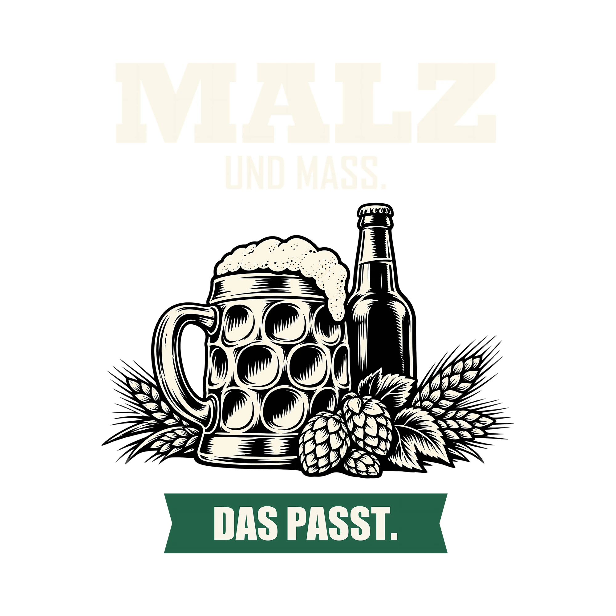 Bügelbild MALZ UND MASS. DAS PASST. als Grafik auf weißem Hintergrund (BB011841)