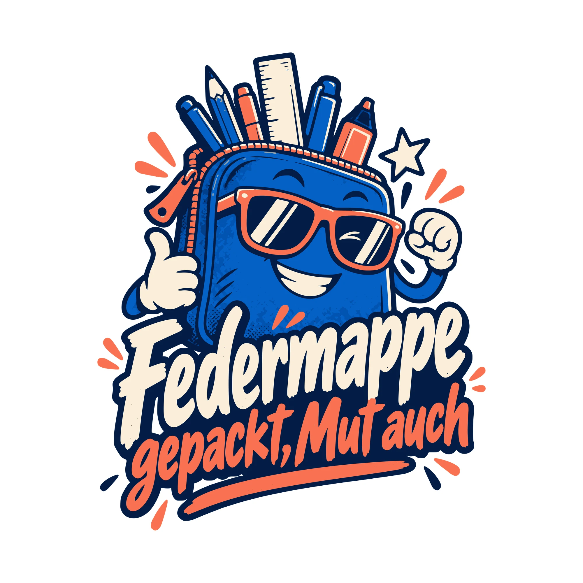 Bügelbild Federmappe gepackt, Mut auch als Grafik auf weißem Hintergrund (BB011200)