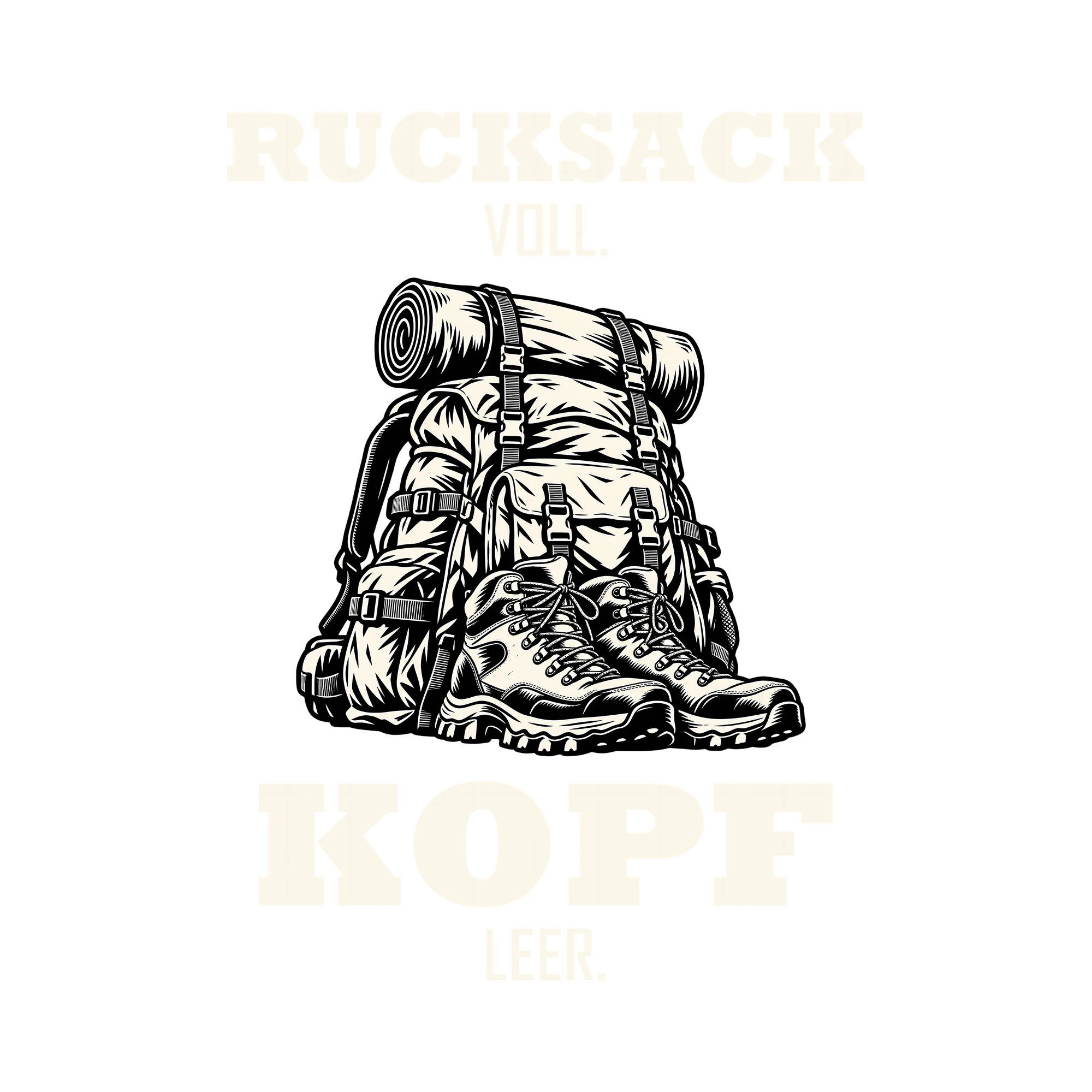 Bügelbild RUCKSACK VOLL. KOPF LEER. als Grafik auf weißem Hintergrund (BB013186)