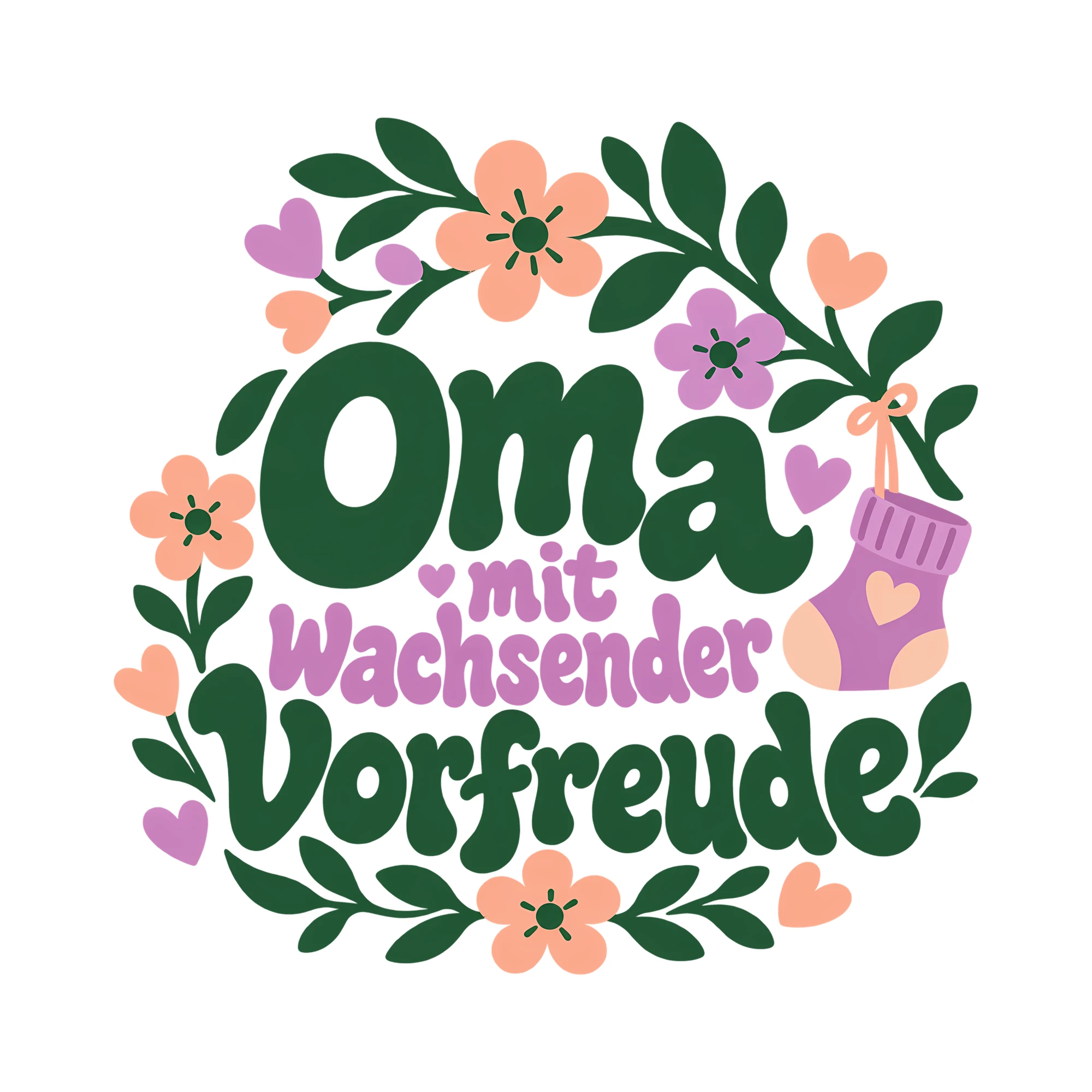 Bügelbild Oma mit wachsender Vorfreude als Grafik auf weißem Hintergrund (BB012519)