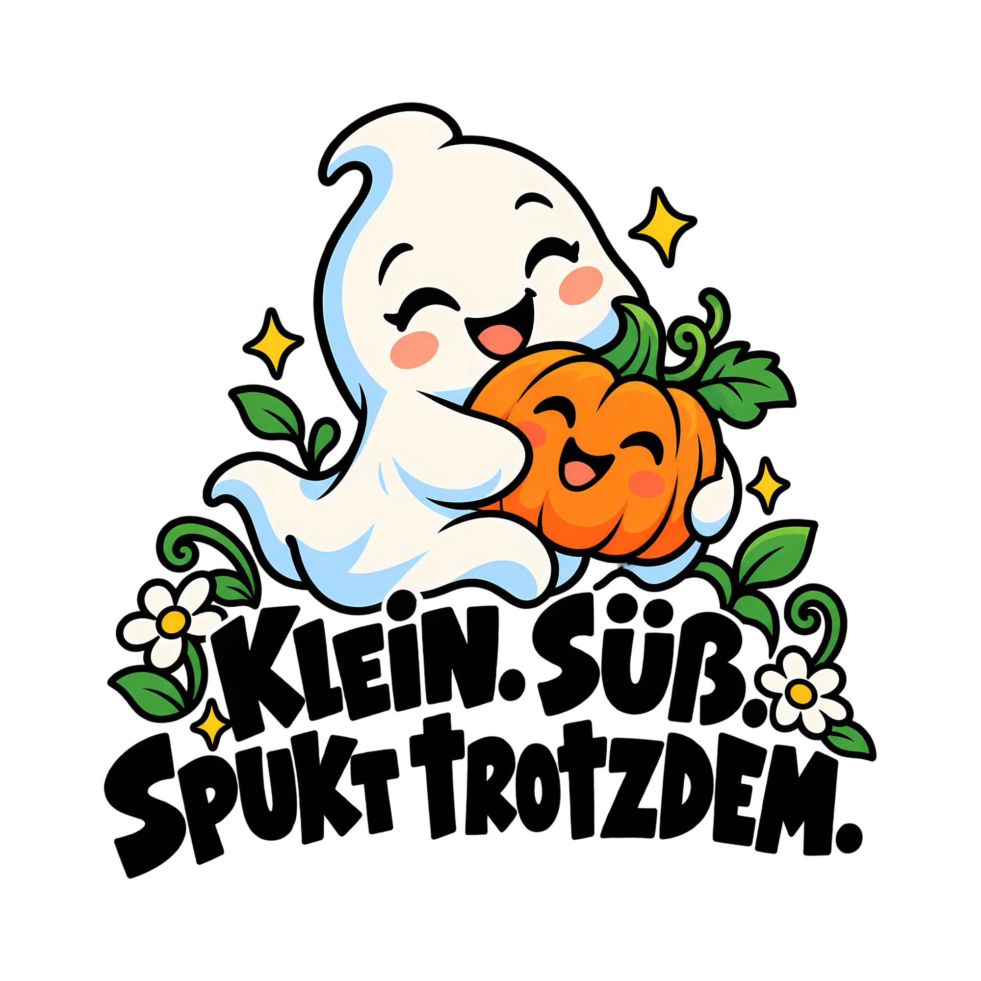 Bügelbild KLEIN. SÜSS. SPUKT TROTZDEM. als Grafik auf weißem Hintergrund (BB012630)