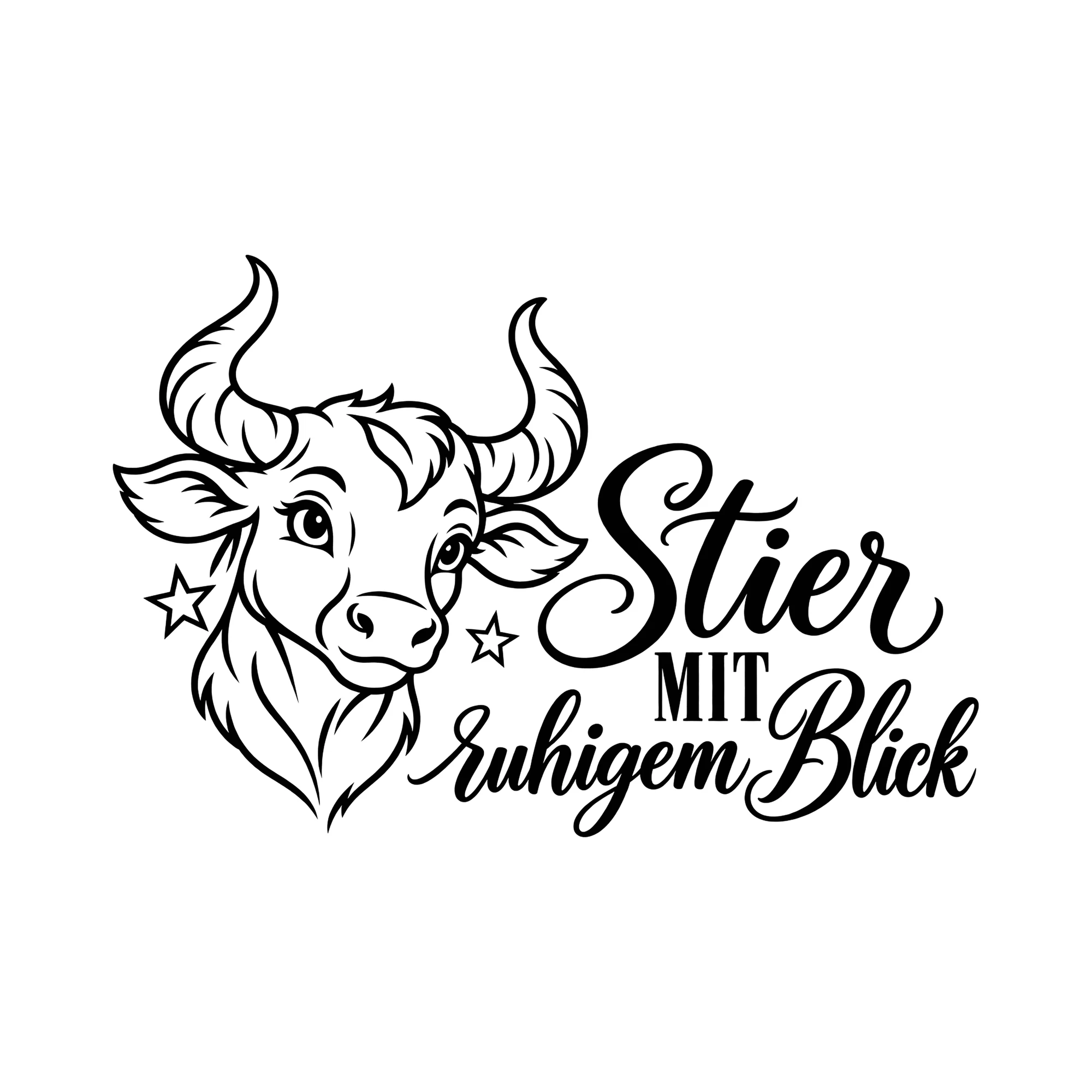 Bügelbild Stier mit ruhigem Blick als Grafik auf weißem Hintergrund (BB014434)
