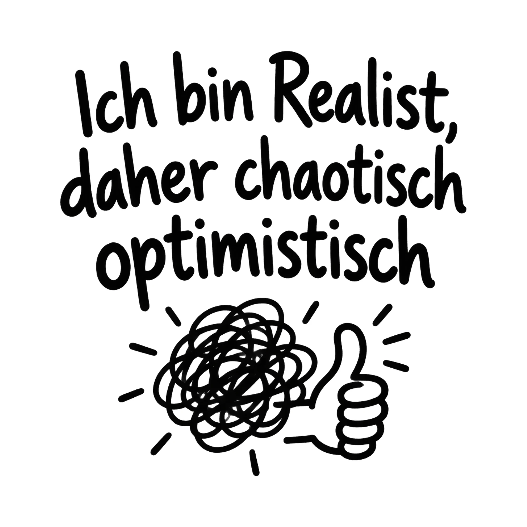 Bügelbild Ich bin Realist, daher chaotisch optimistisch als Grafik auf weißem Hintergrund (BB019820)