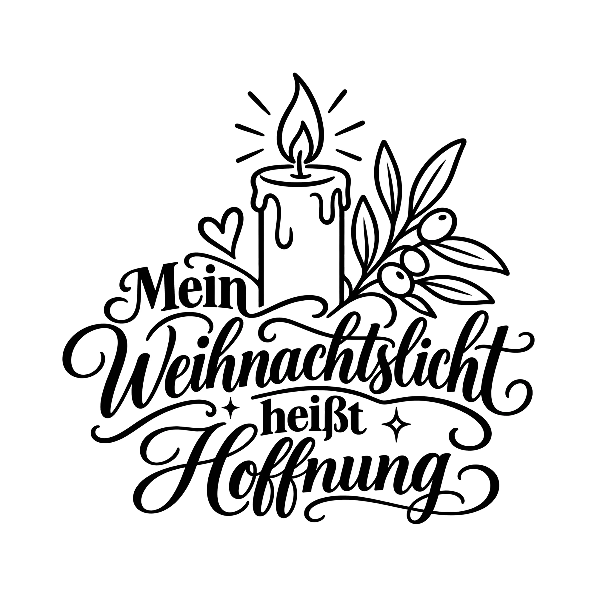 Bügelbild Mein Weihnachtslicht heißt Hoffnung als Grafik auf weißem Hintergrund (BB013926)