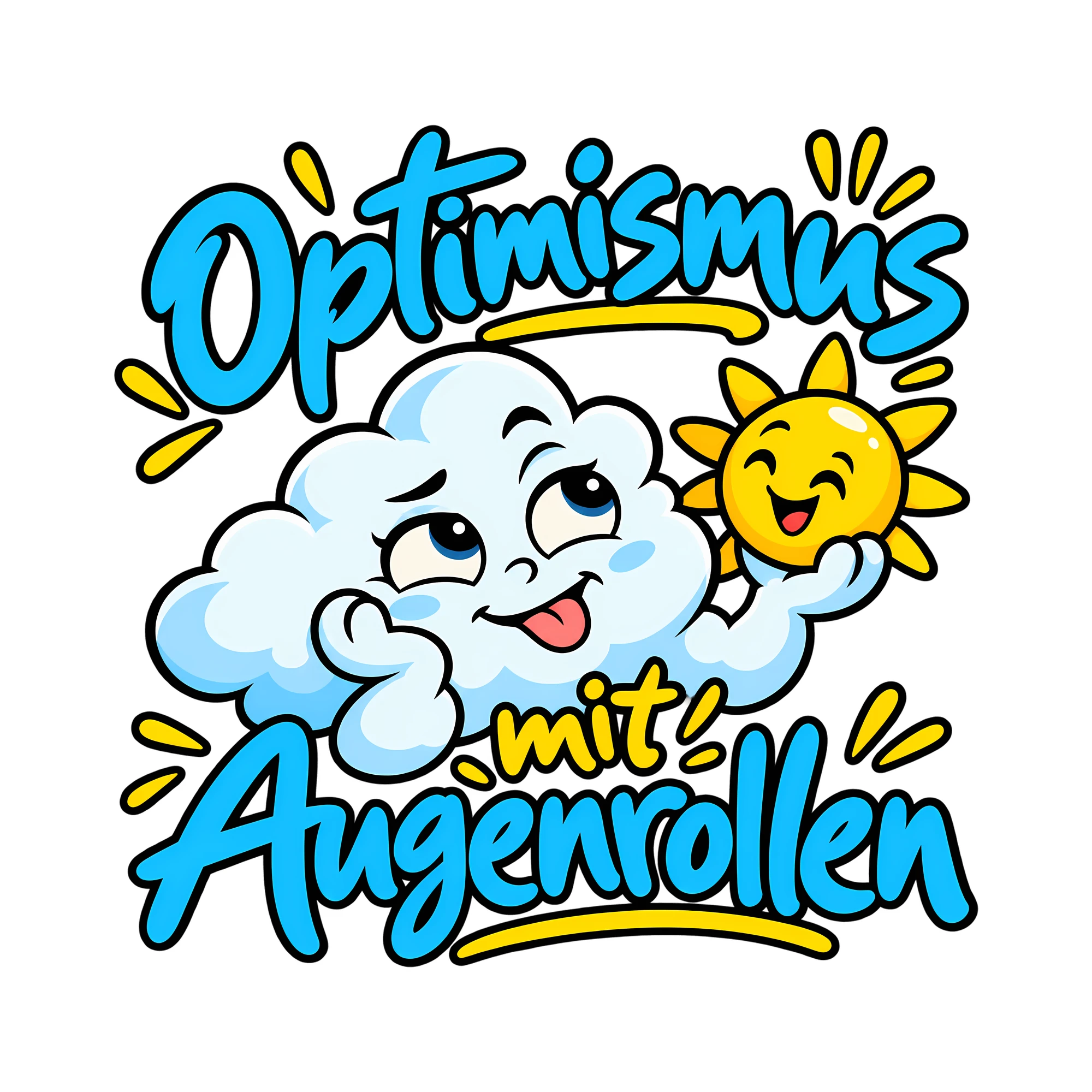 Bügelbild Optimismus mit Augenrollen als Grafik auf weißem Hintergrund (BB014455)