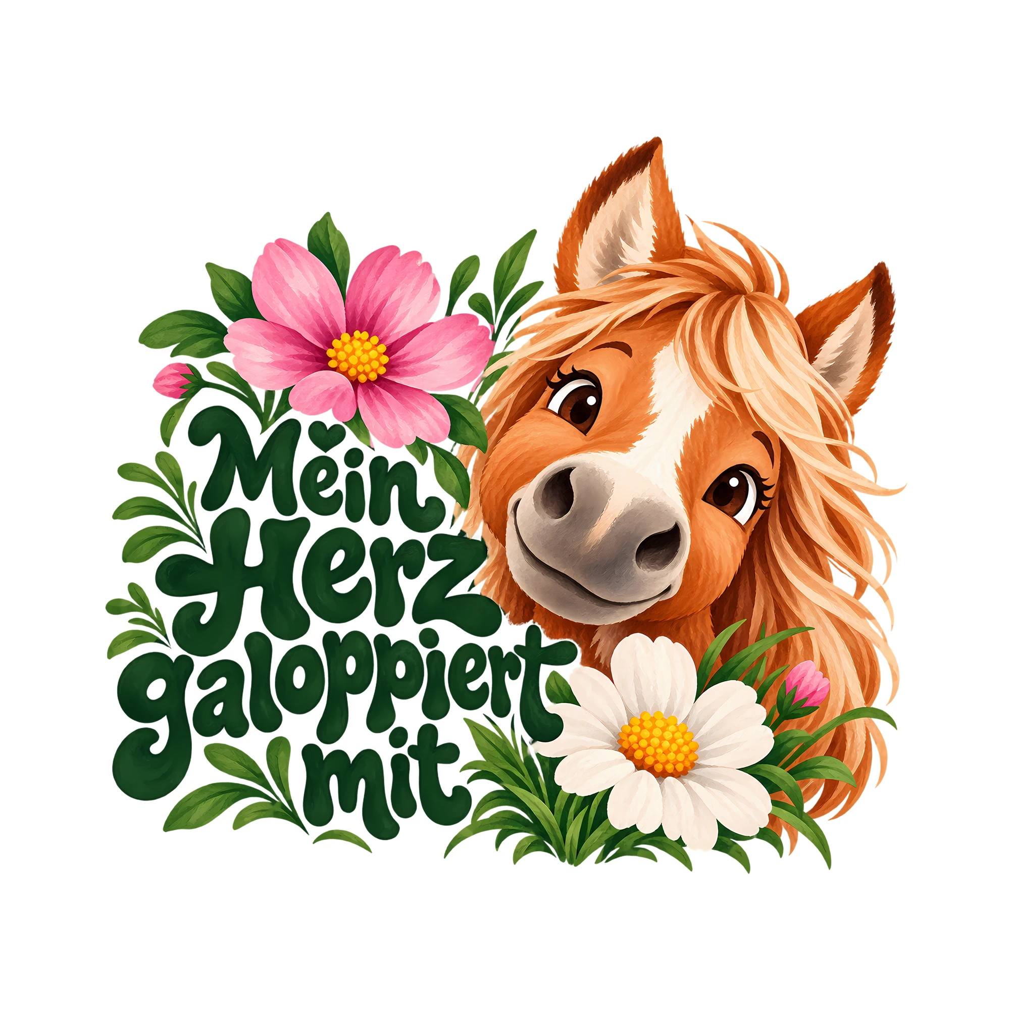 Bügelbild Mein Herz galoppiert mit als Grafik auf weißem Hintergrund (BB013522)