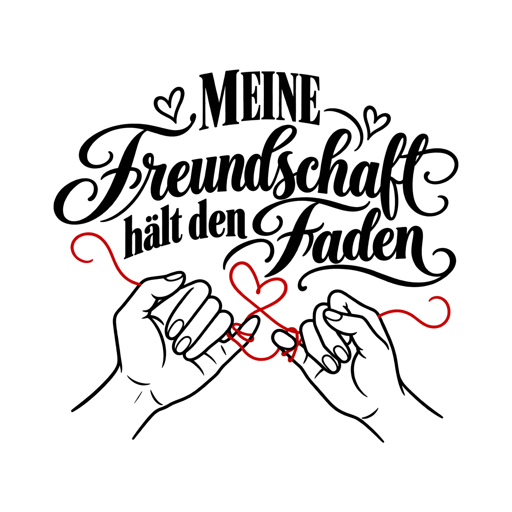Bügelbild Meine Freundschaft hält den Faden als Grafik auf weißem Hintergrund (BB012330)