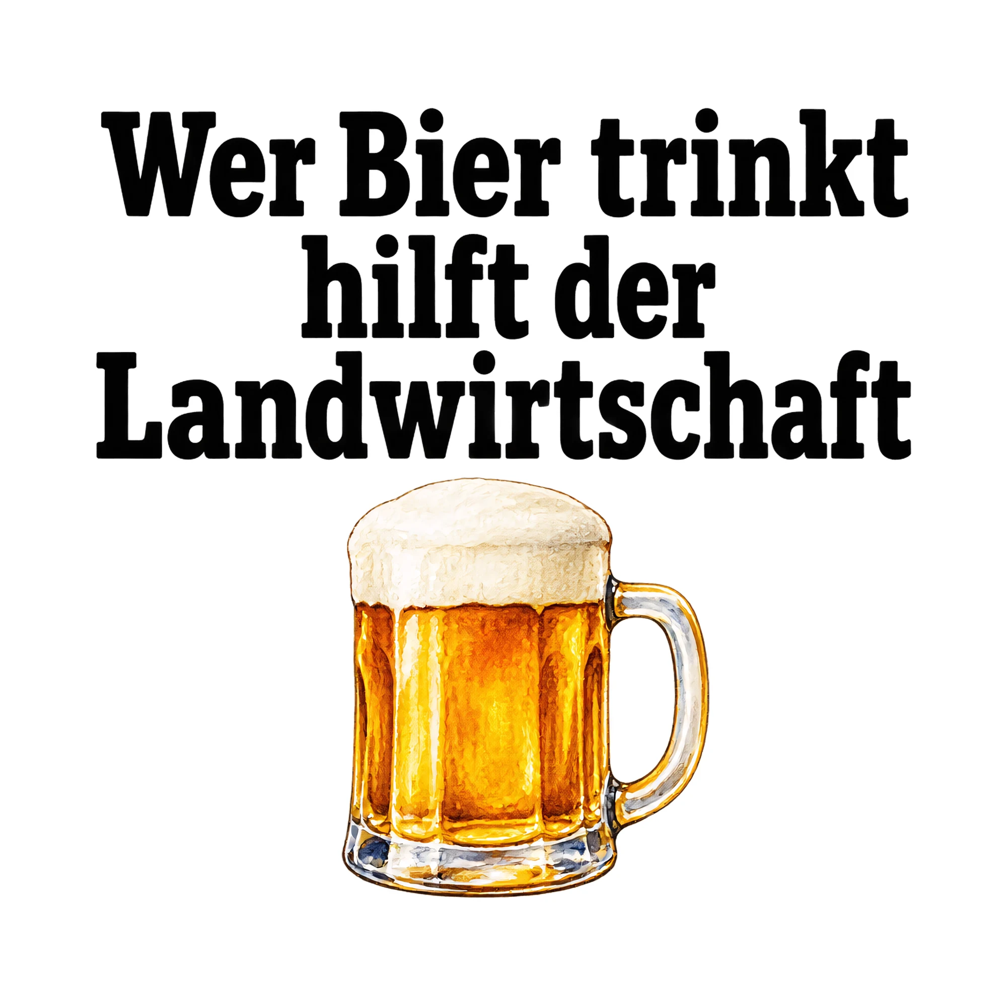 Bügelbild Wer Bier trinkt hilft der Landwirtschaft, Party Shirt Spruch als Grafik auf weißem Hintergrund (BB014963)
