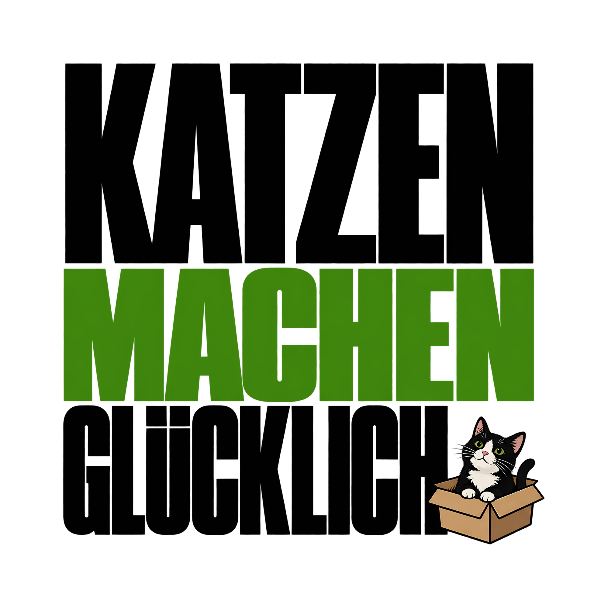 Bügelbild Katzen machen glücklich als Grafik auf weißem Hintergrund (BB012825)