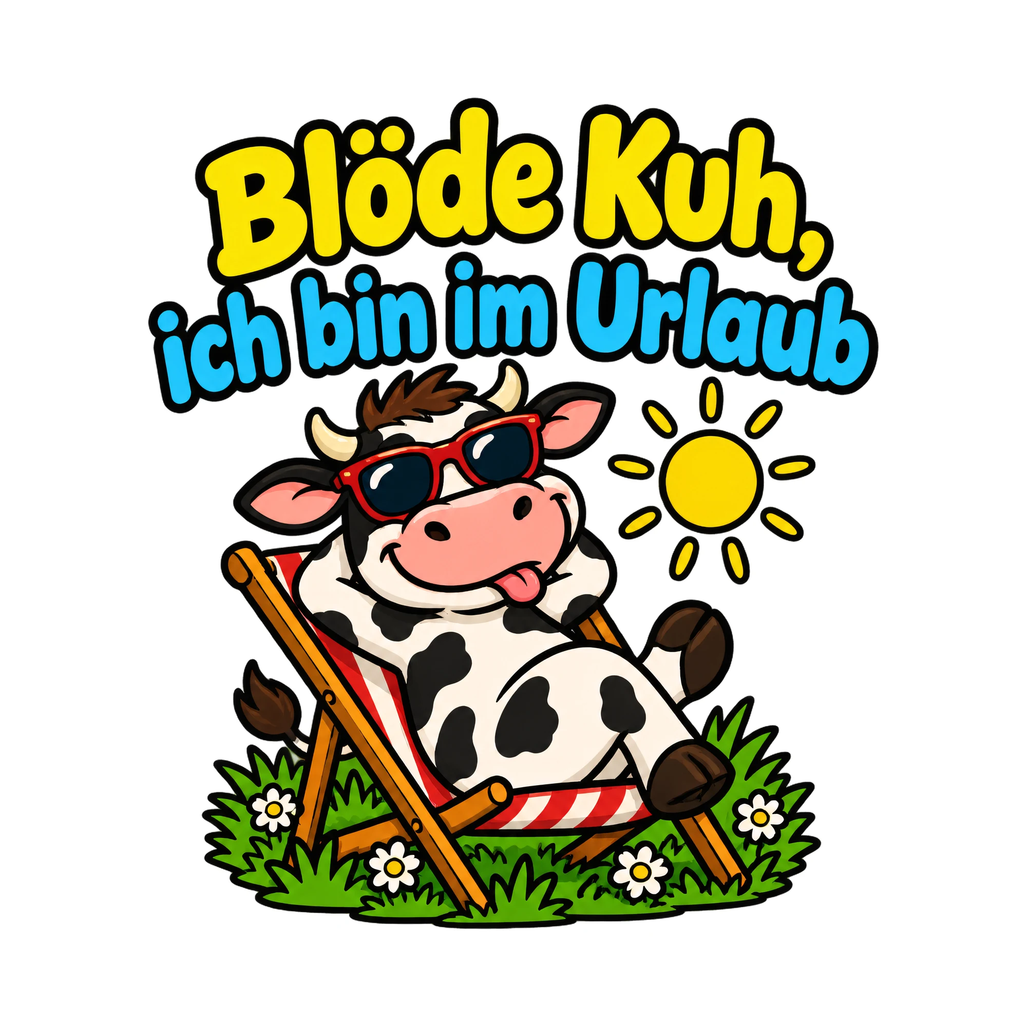 Bügelbild Blöde Kuh, ich bin im Urlaub als Grafik auf weißem Hintergrund (BB018809)
