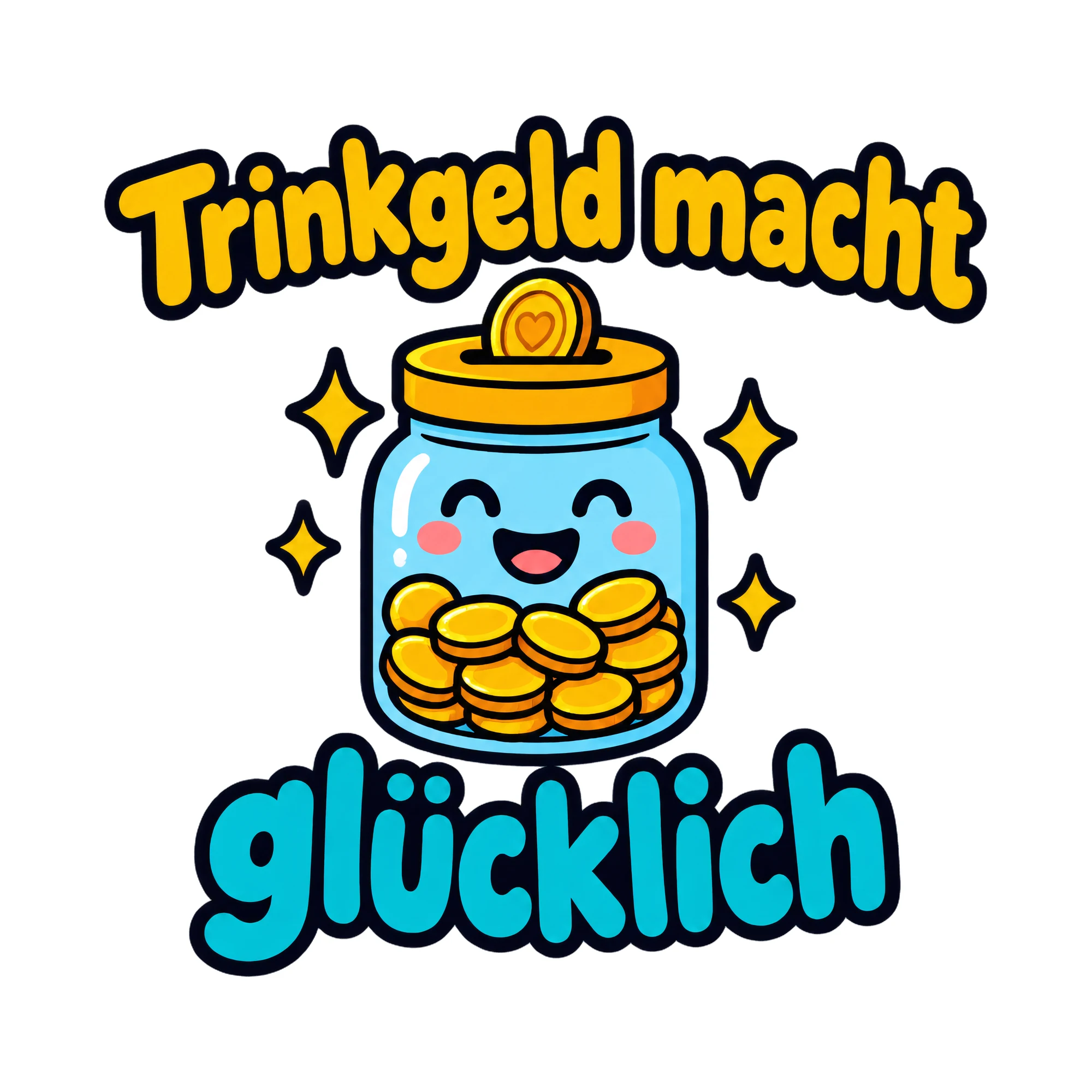 Bügelbild Trinkgeld macht glücklich, Beruf Shirt Spruch als Grafik auf weißem Hintergrund (BB020275)