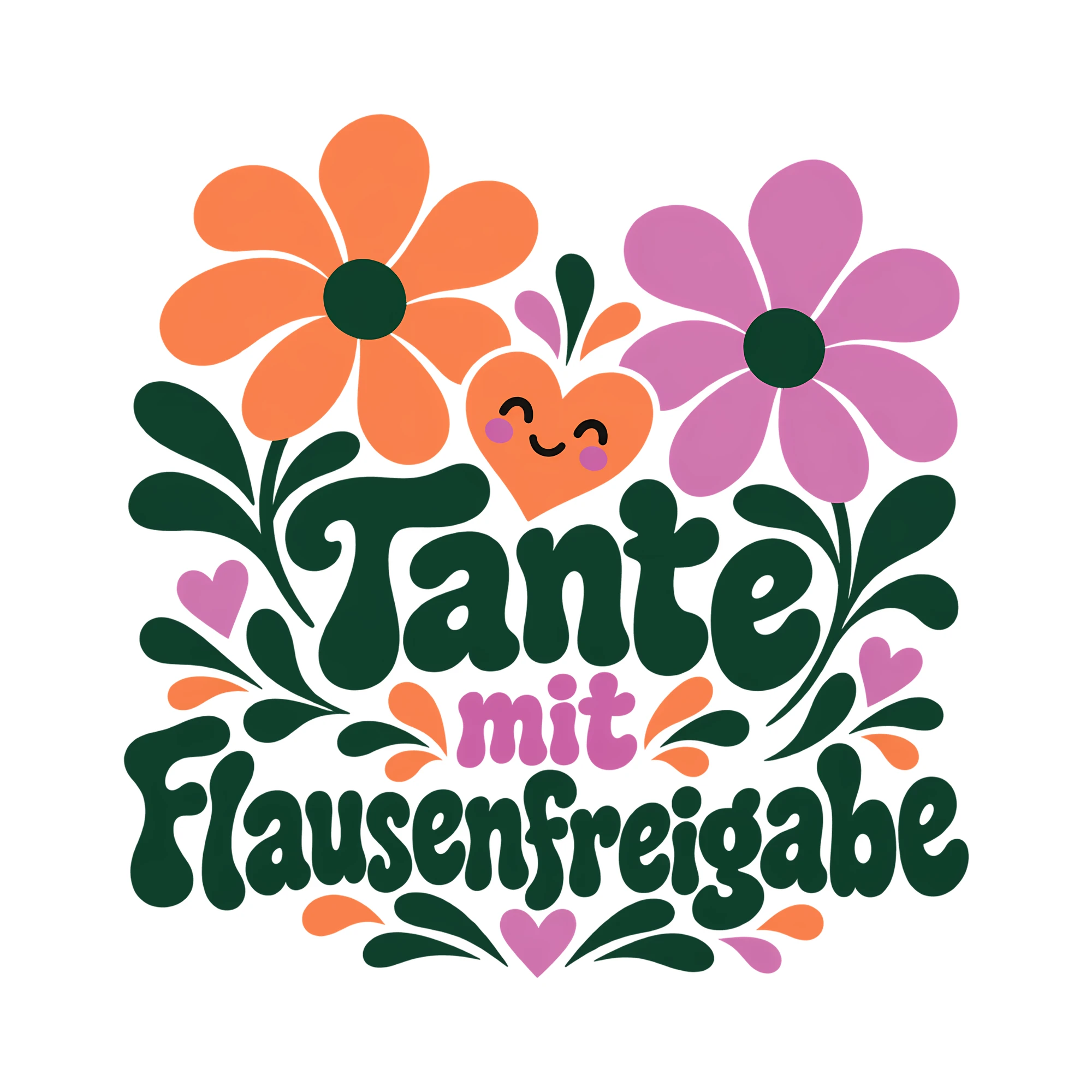 Bügelbild Tante mit Flausenfreigabe als Grafik auf weißem Hintergrund (BB013541)