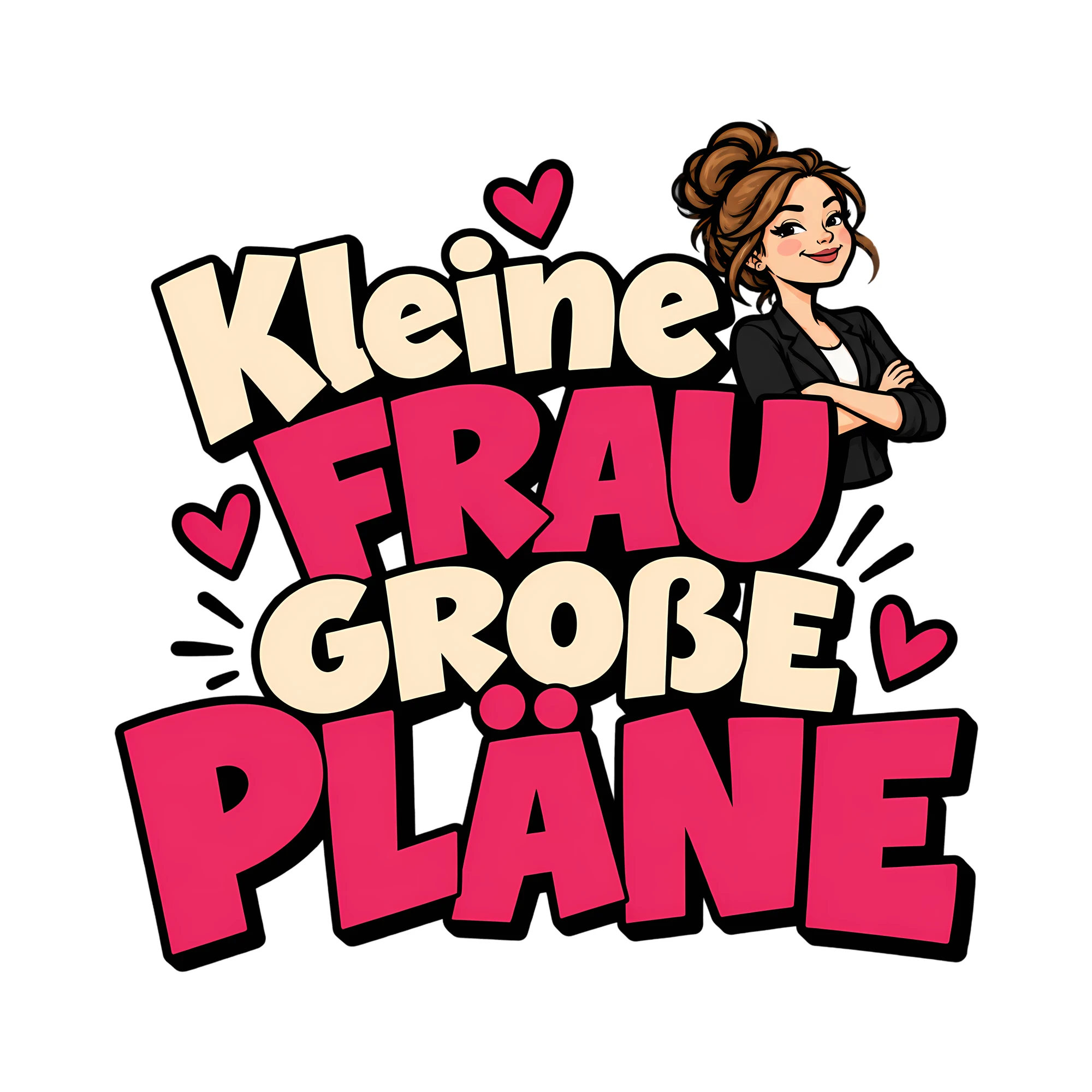 Bügelbild Kleine Frau große Pläne als Grafik auf weißem Hintergrund (BB014150)