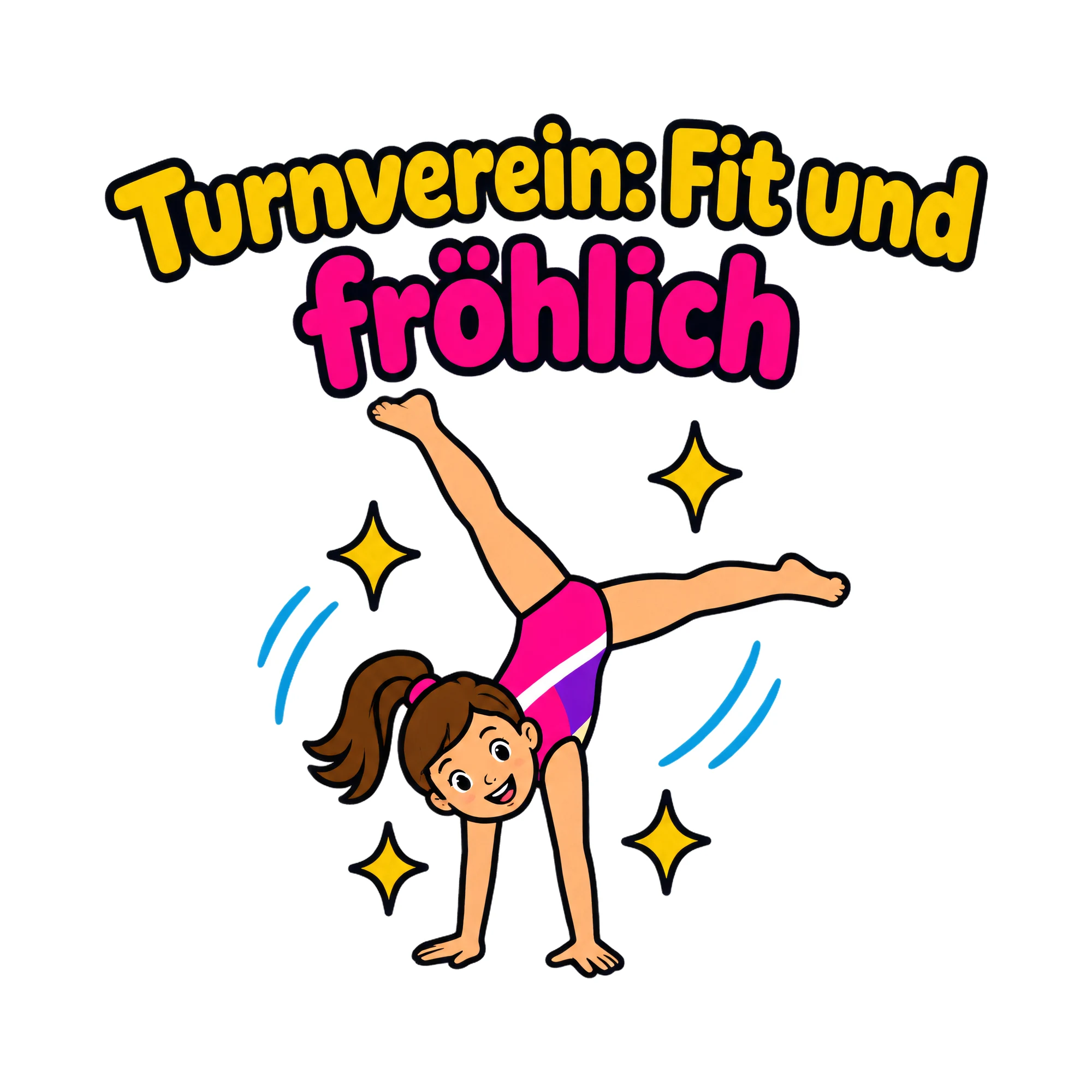 Bügelbild Turnverein: Fit und fröhlich als Grafik auf weißem Hintergrund (BB020493)