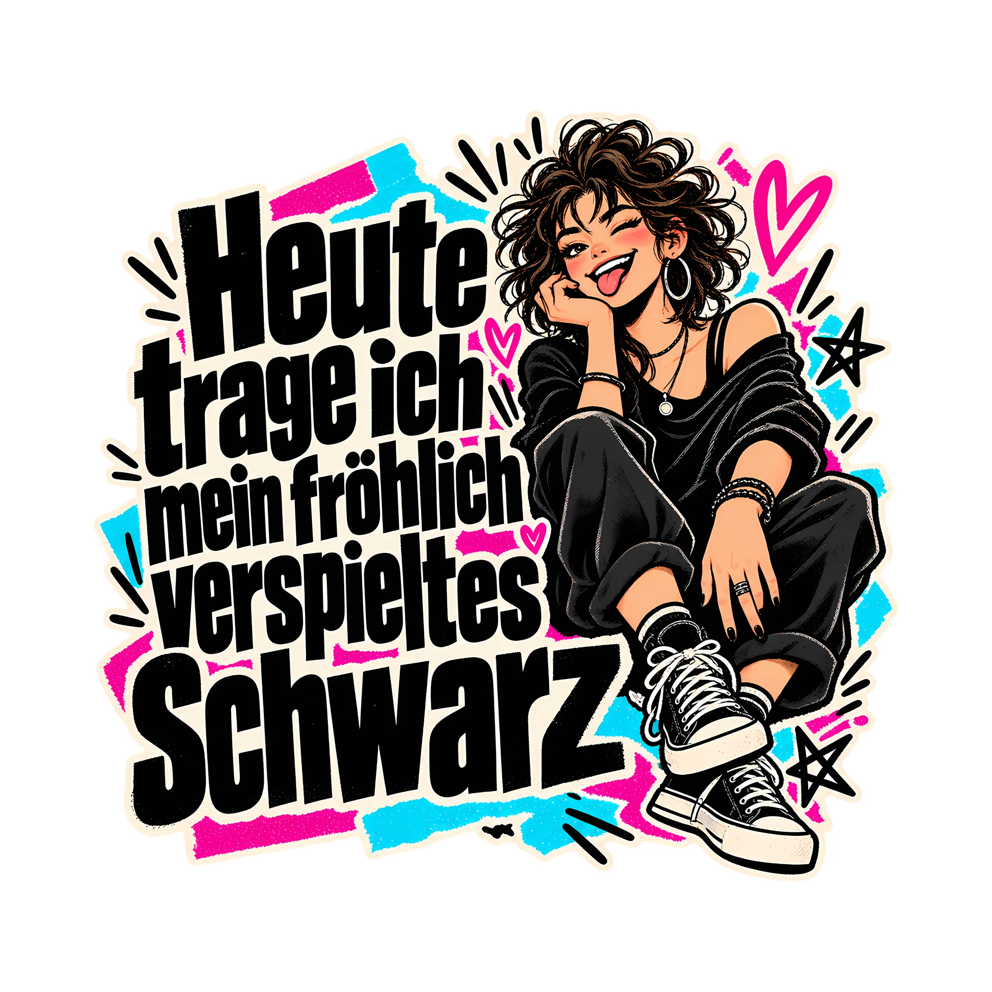 Bügelbild Heute trage ich mein fröhlich verspieltes Schwarz, Lustiger Shirt Spruch als Grafik auf weißem Hintergrund (BB014669)