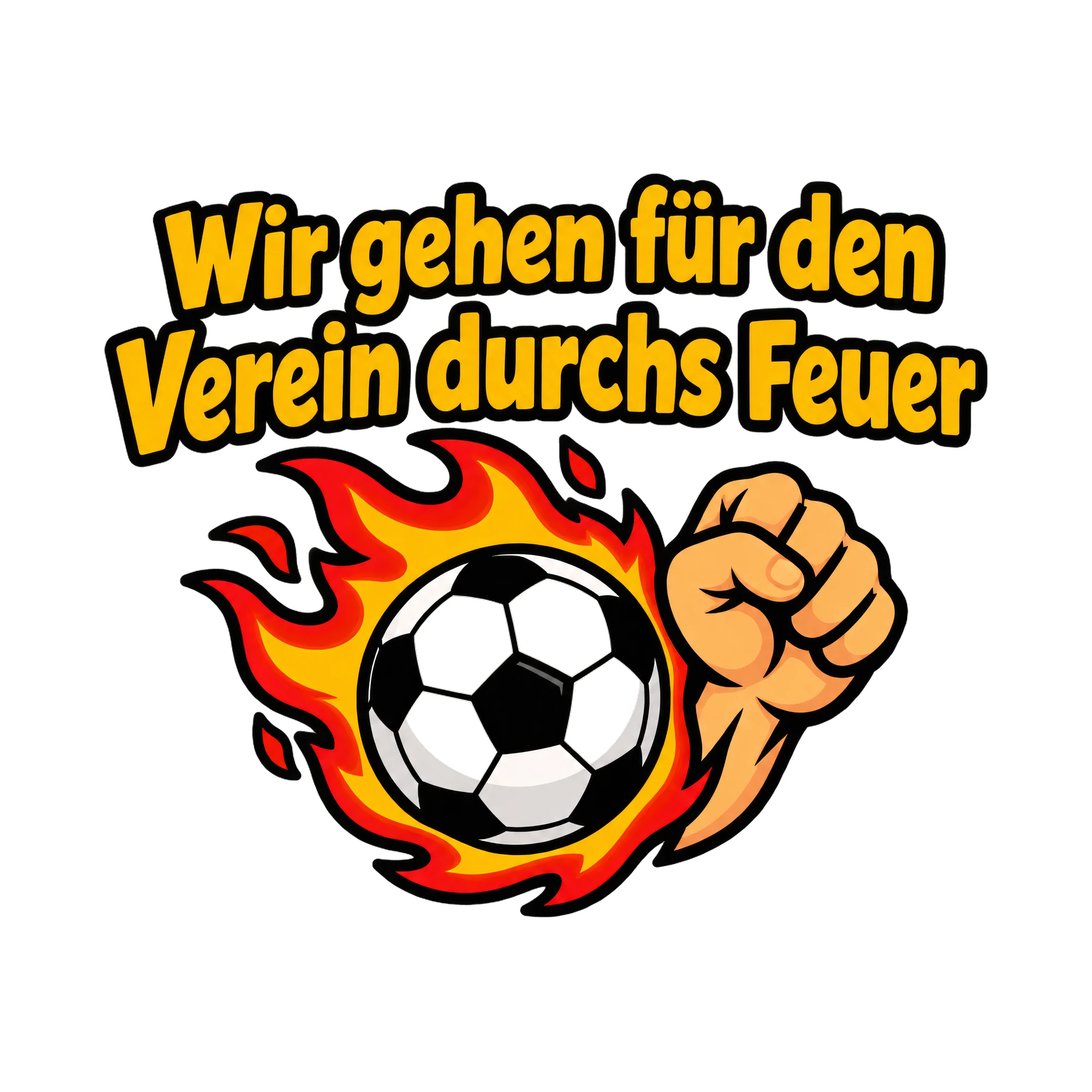 Bügelbild Wir gehen für den Verein durchs Feuer als Grafik auf weißem Hintergrund (BB020379)