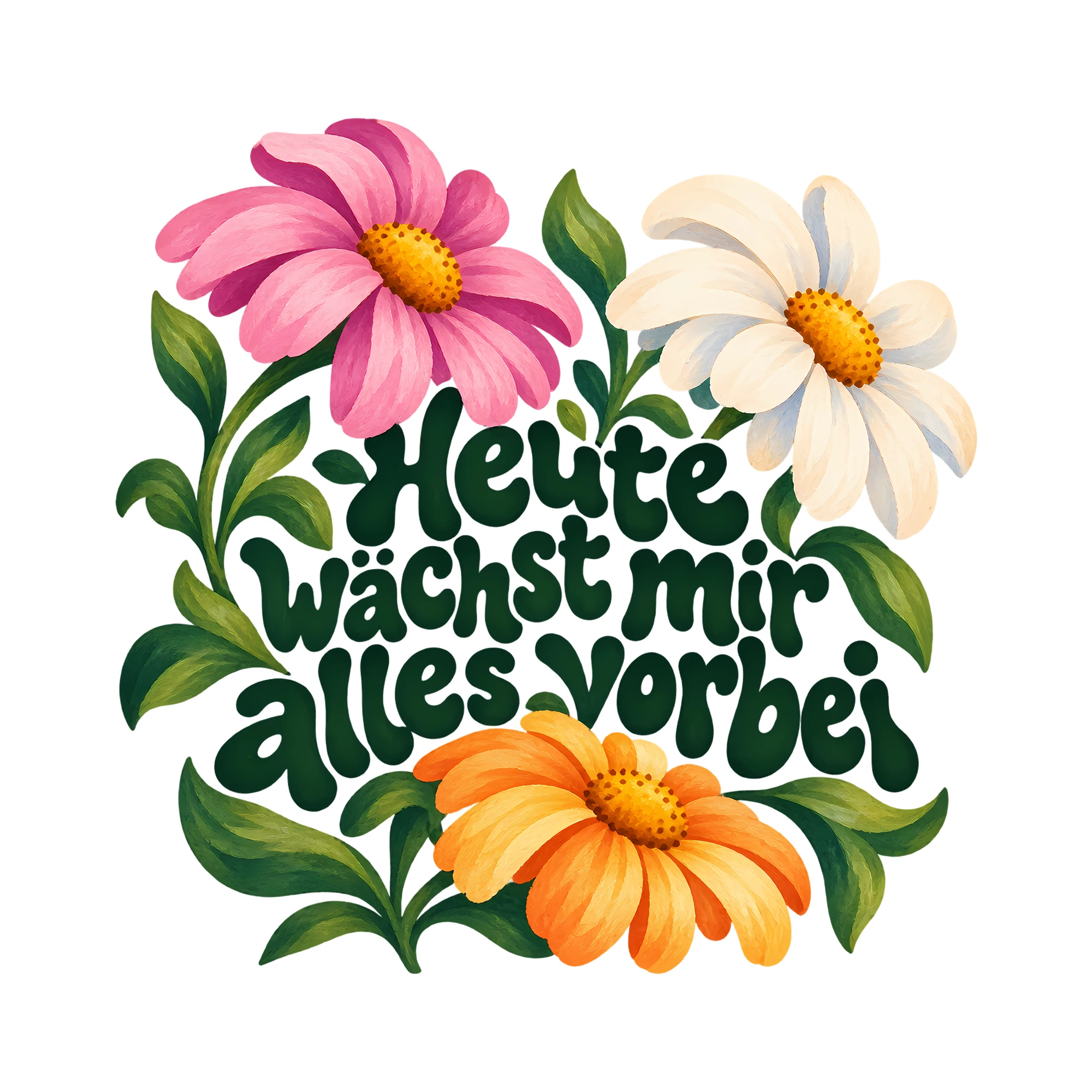Bügelbild Heute wächst mir alles vorbei als Grafik auf weißem Hintergrund (BB013663)