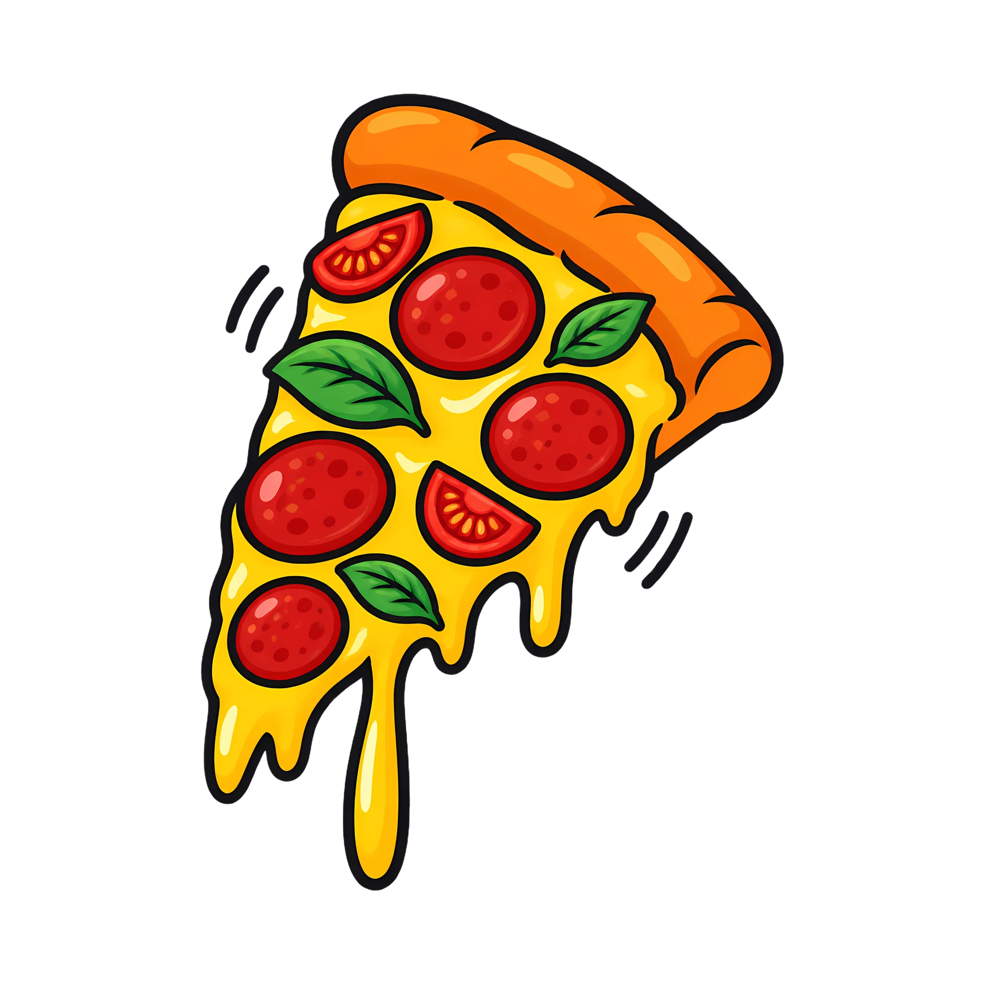 Bügelbild Pizzastück im Comic-Stil als Grafik auf weißem Hintergrund (BB014734)