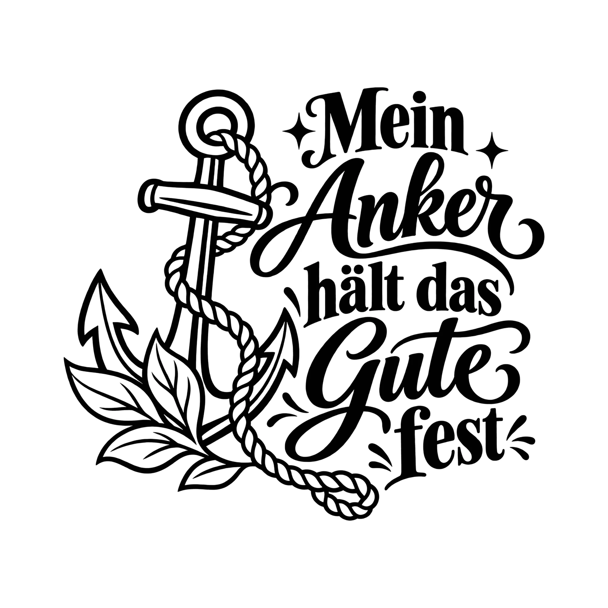 Bügelbild Mein Anker hält das Gute fest als Grafik auf weißem Hintergrund (BB013249)