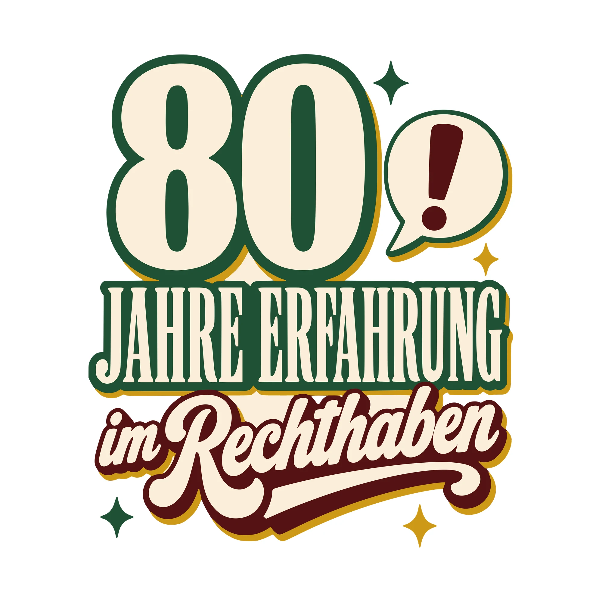 Bügelbild 80 Jahre Erfahrung im Rechthaben als Grafik auf weißem Hintergrund (BB010566)