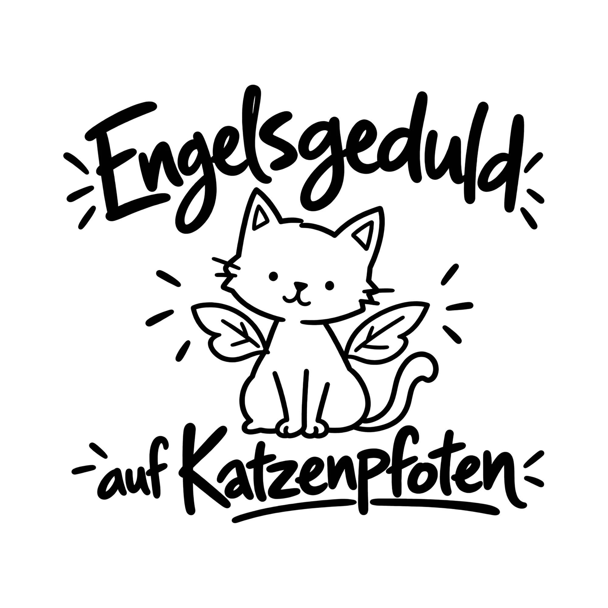 Bügelbild Engelsgeduld auf Katzenpfoten als Grafik auf weißem Hintergrund (BB013058)