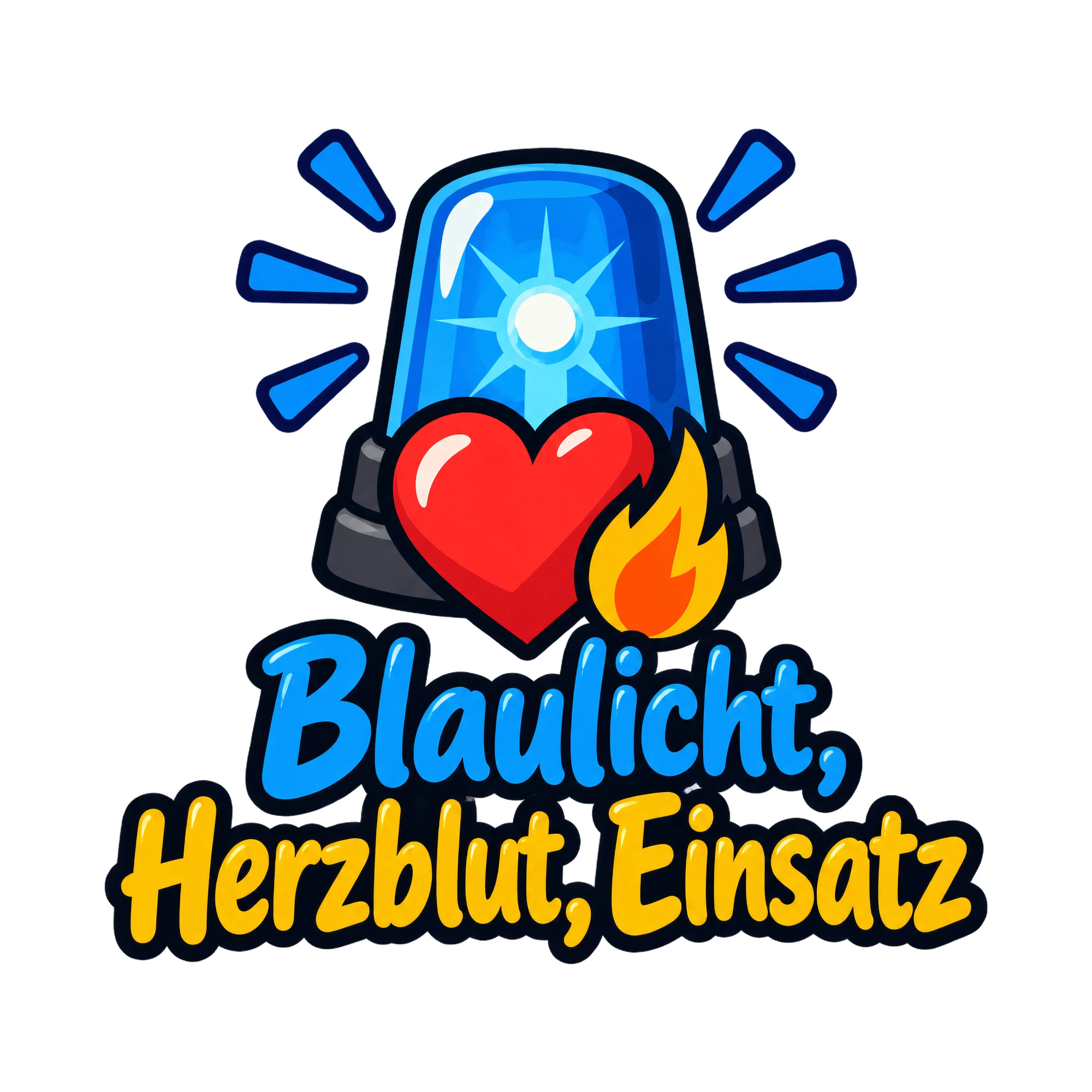 Bügelbild Blaulicht, Herzblut, Einsatz, Vereine Shirt Spruch als Grafik auf weißem Hintergrund (BB016680)