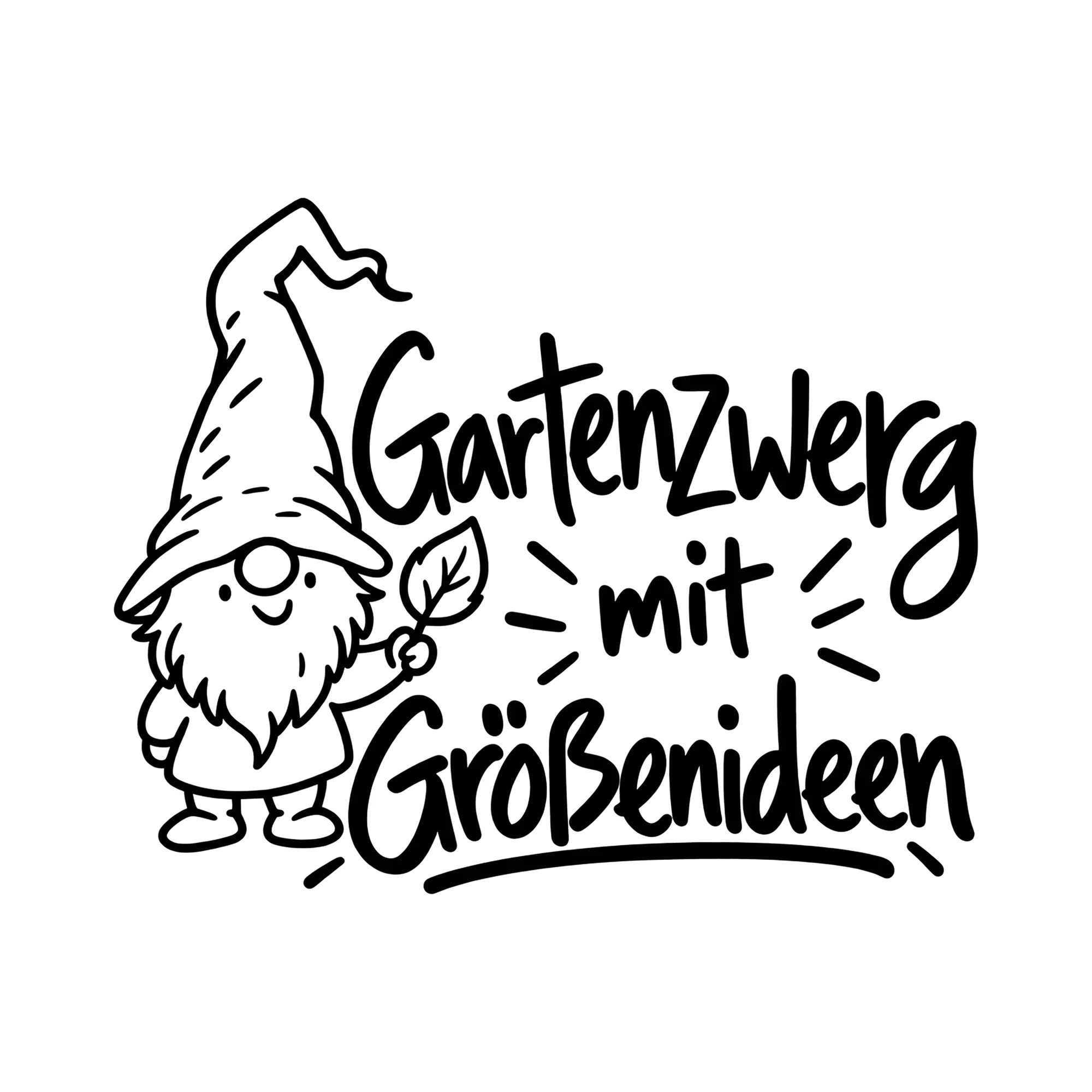 Bügelbild Gartenzwerg mit Größenideen als Grafik auf weißem Hintergrund (BB013300)