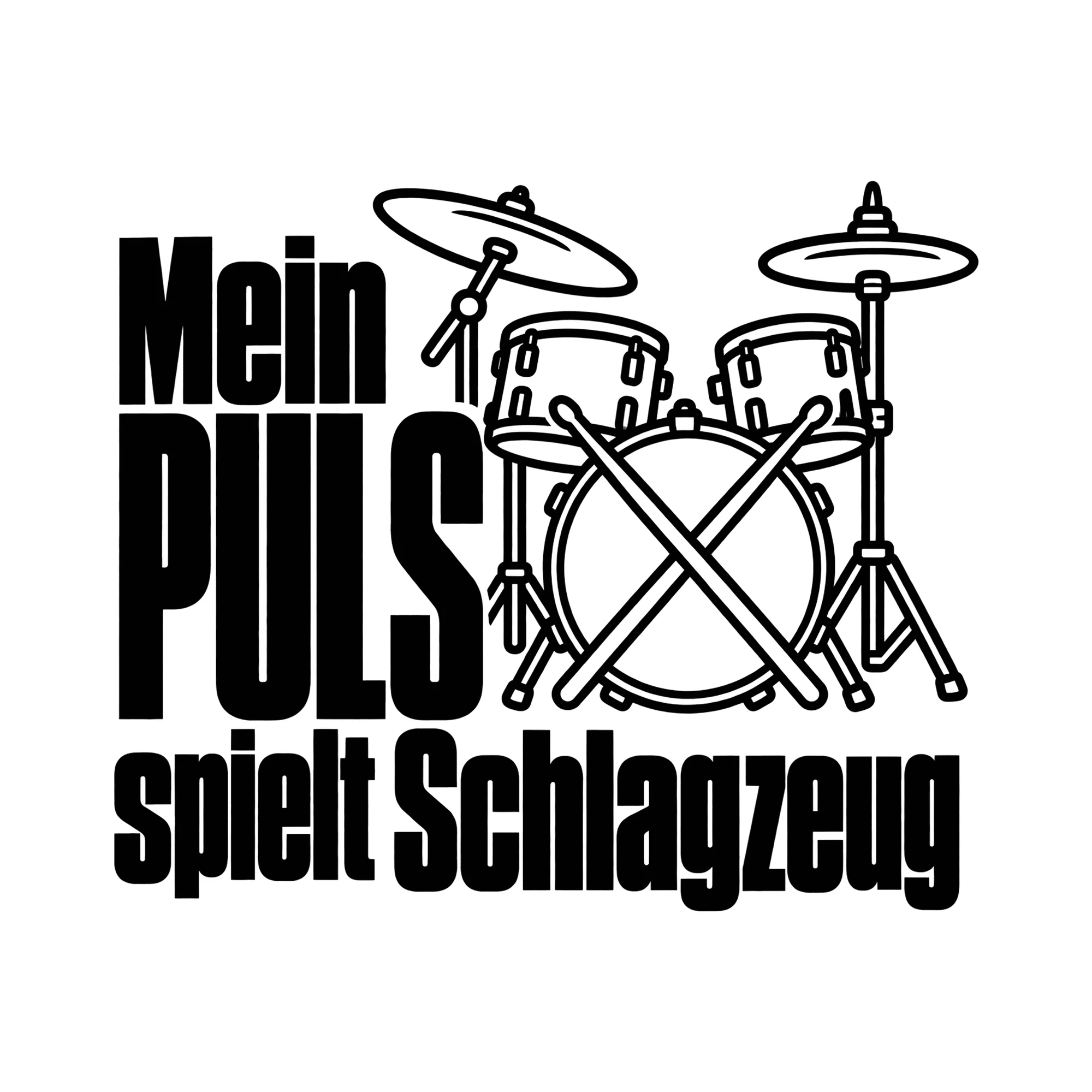 Bügelbild Mein Puls spielt Schlagzeug als Grafik auf weißem Hintergrund (BB013033)