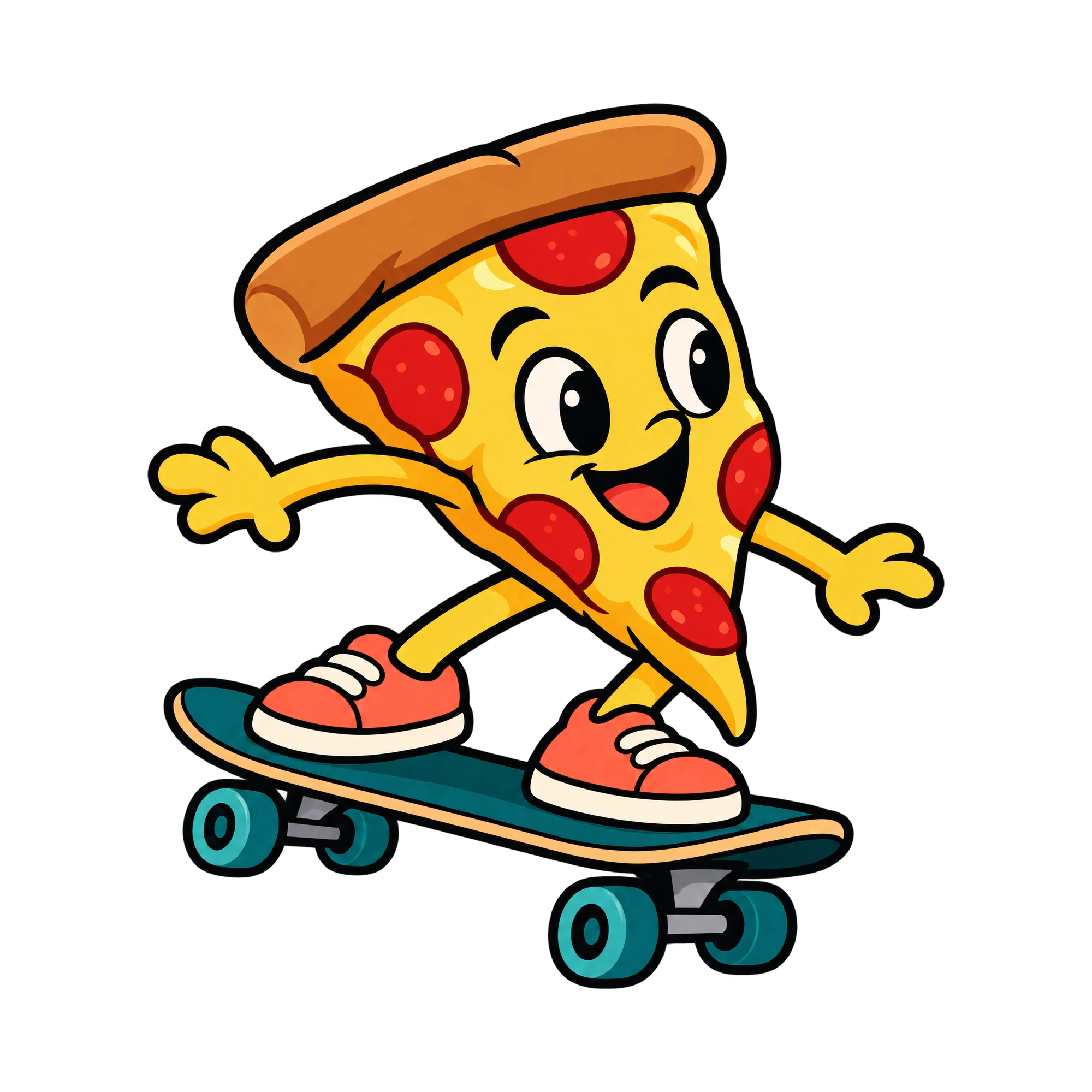 Bügelbild Pizza Skater, Lustiger Shirt Motiv als Grafik auf weißem Hintergrund (BB015060)