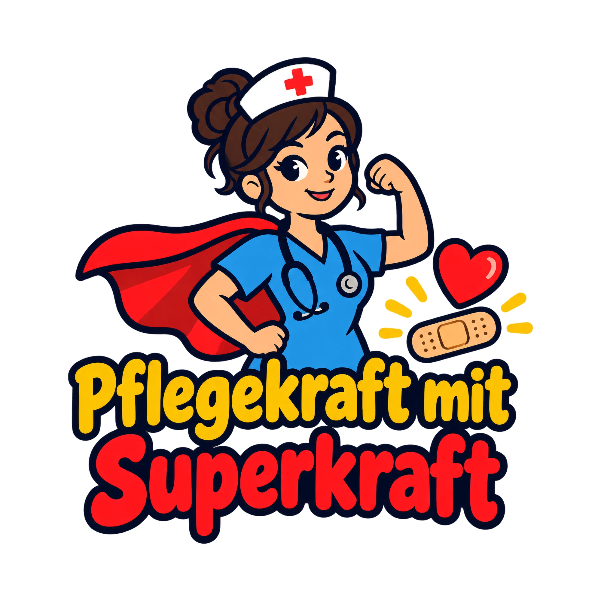 Bügelbild Pflegekraft mit Superkraft, Beruf Shirt Spruch als Grafik auf weißem Hintergrund (BB020211)