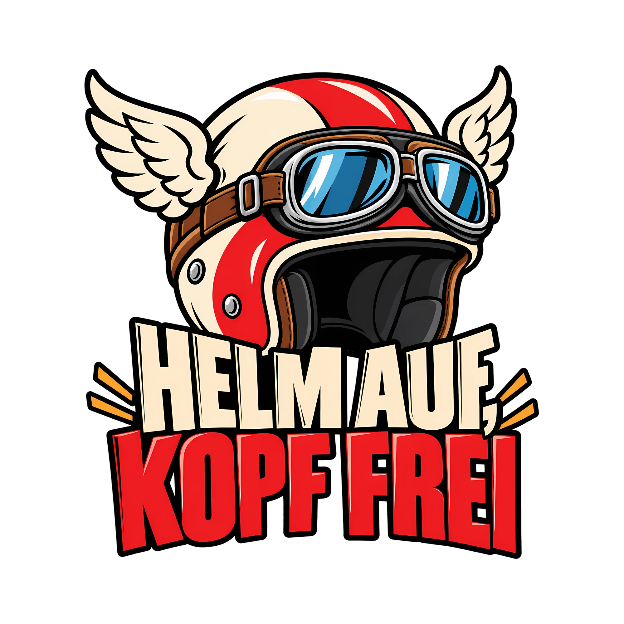 Bügelbild HELM AUF, KOPF FREI als Grafik auf weißem Hintergrund (BB013767)