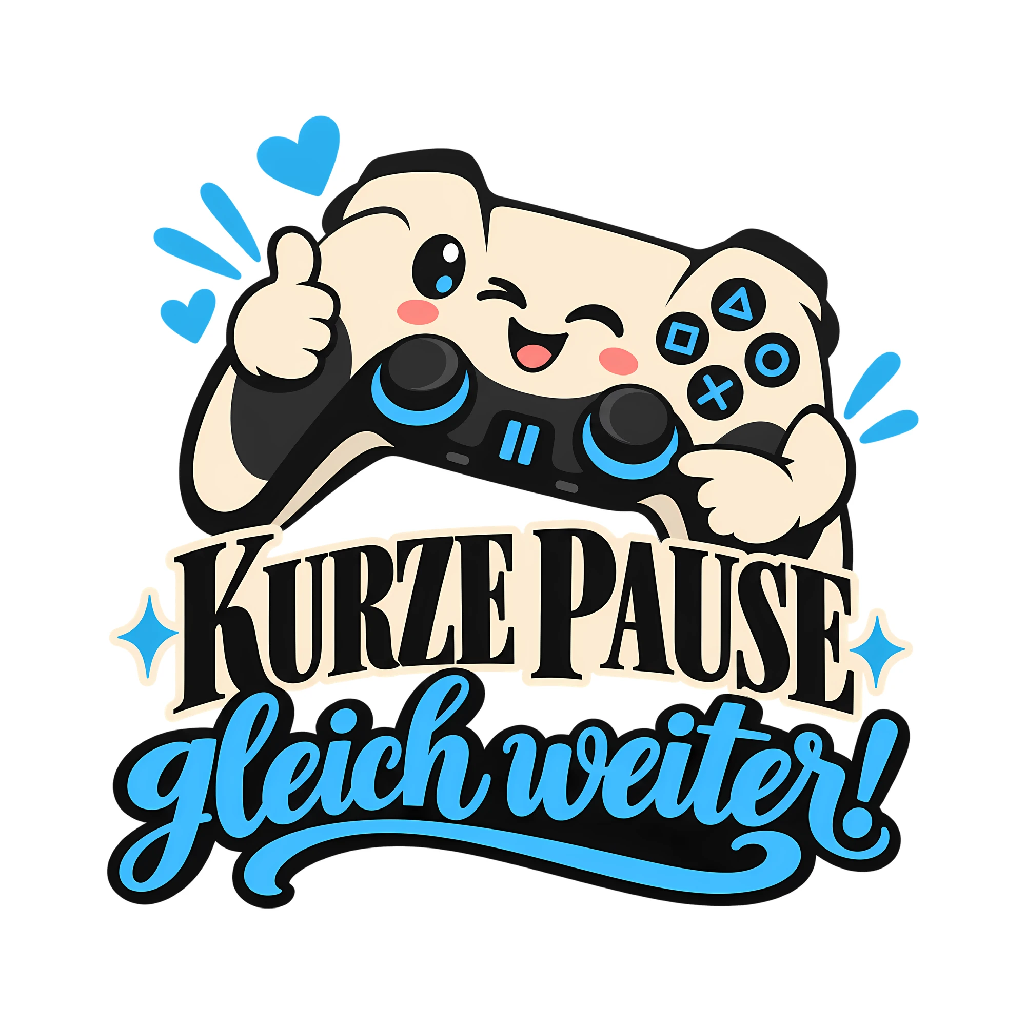 Bügelbild Kurze Pause gleich weiter! als Grafik auf weißem Hintergrund (BB012850)