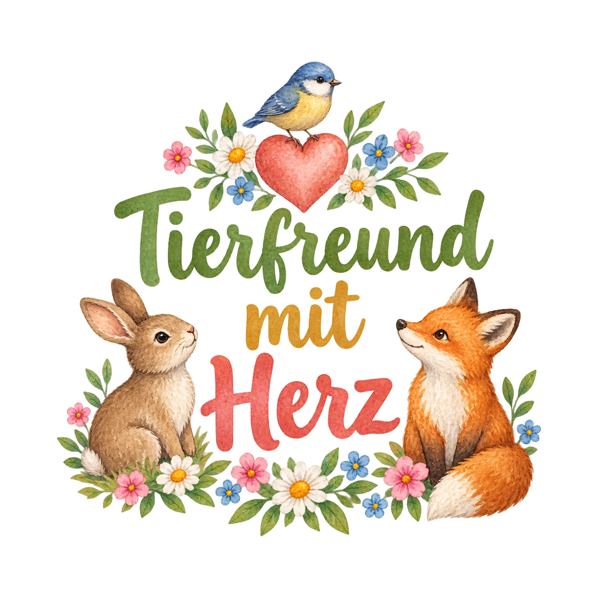 Bügelbild Tierfreund mit Herz, Tiere Shirt Spruch als Grafik auf weißem Hintergrund (BB016601)