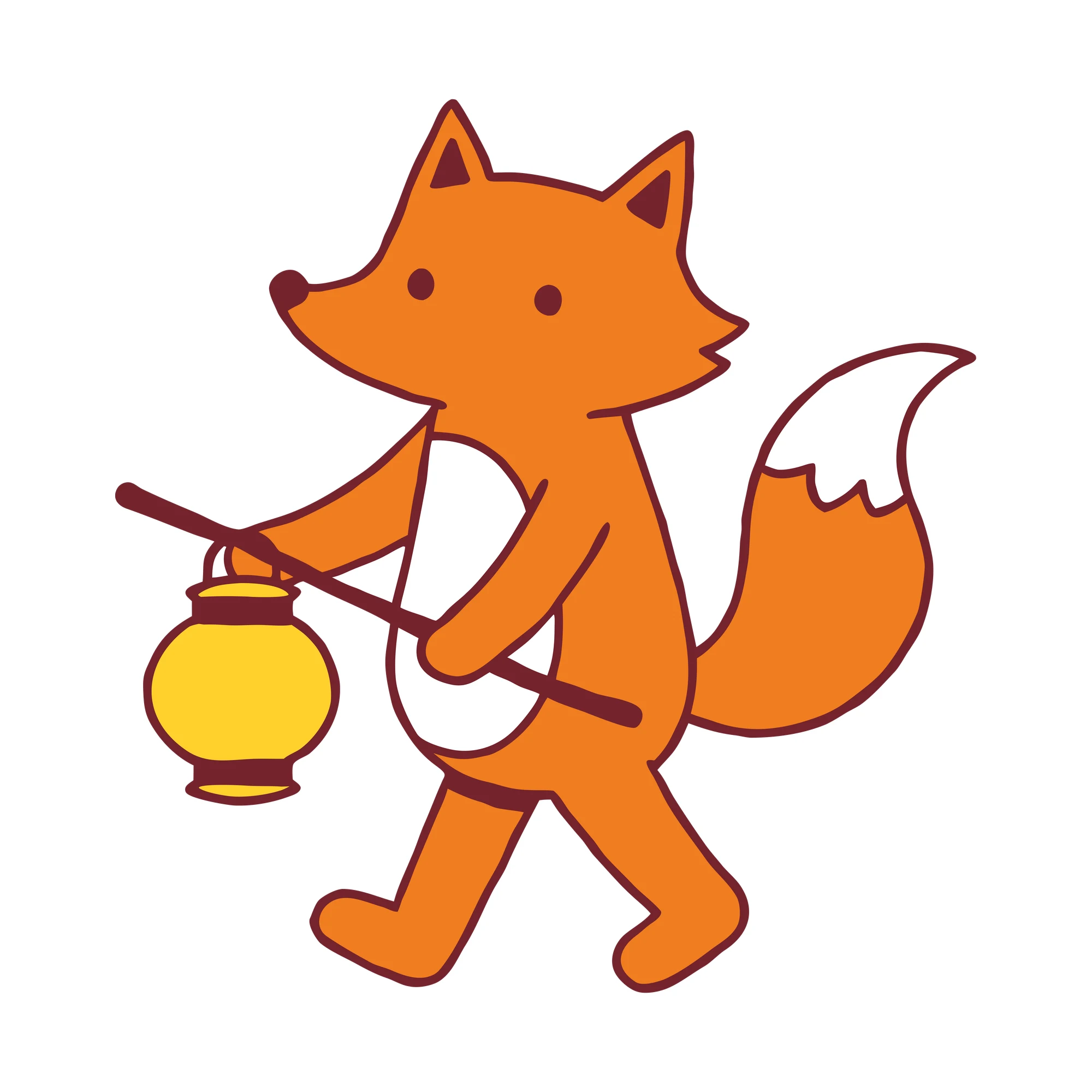 Bügelbild Fuchs mit Laterne als Grafik auf weißem Hintergrund (BB010318)