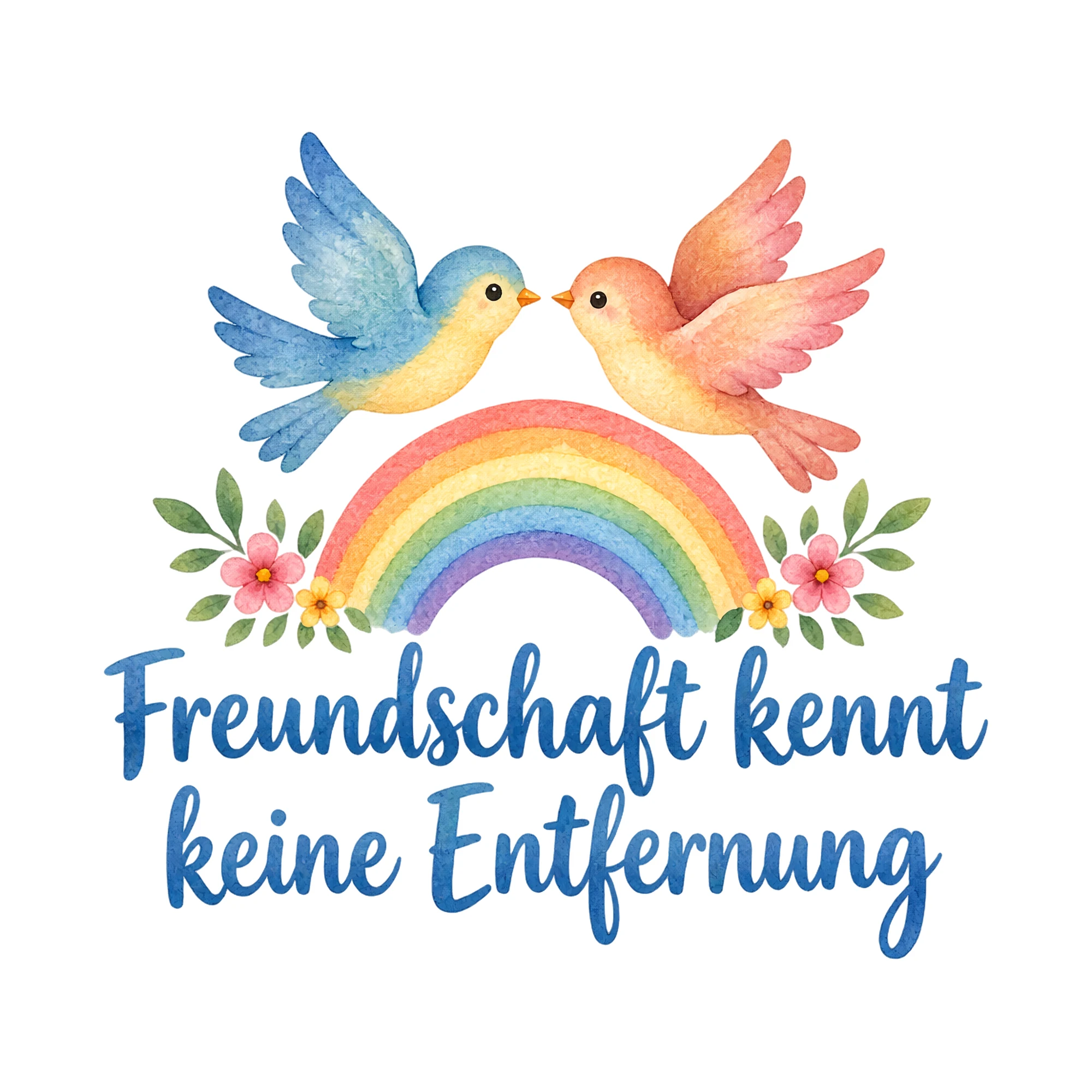 Bügelbild Freundschaft kennt keine Entfernung als Grafik auf weißem Hintergrund (BB019125)
