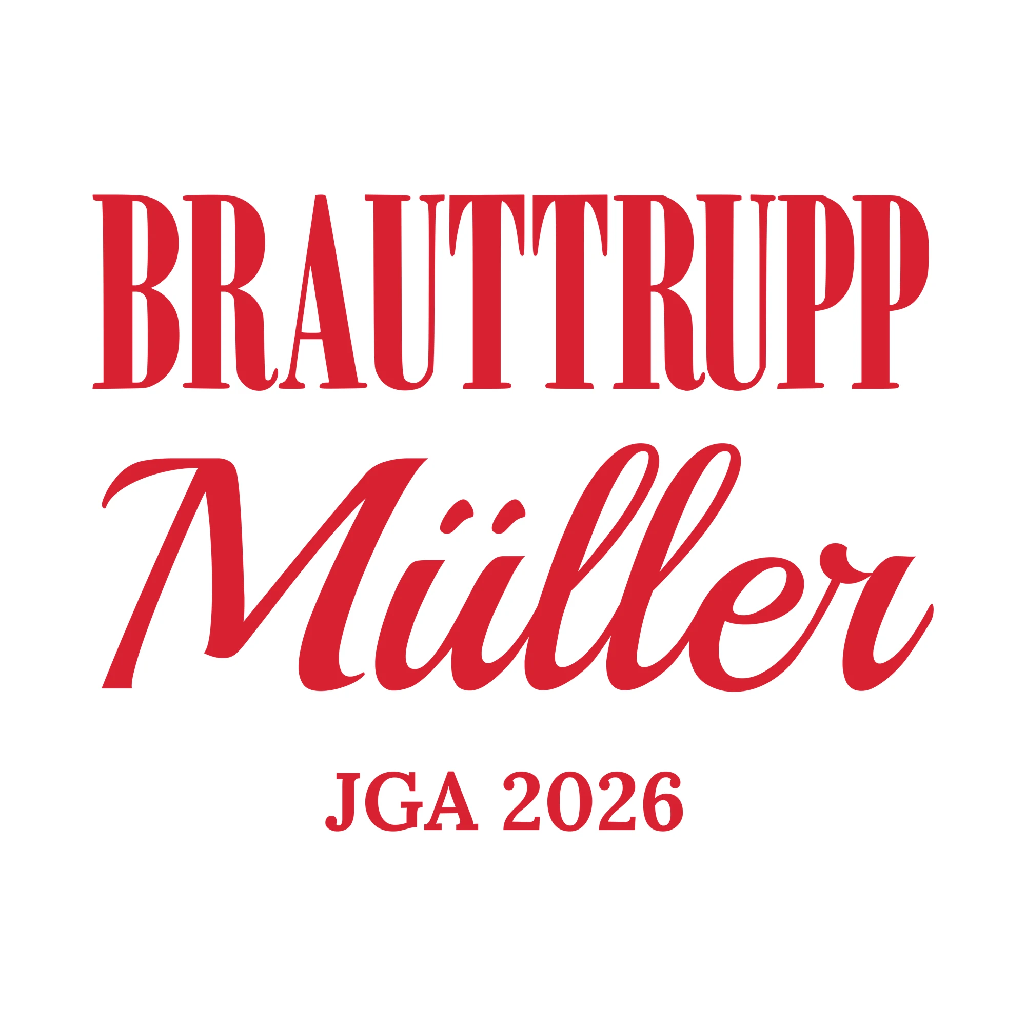 Bügelbild Brauttrupp mit Nachname als Grafik auf weißem Hintergrund (BB010680)