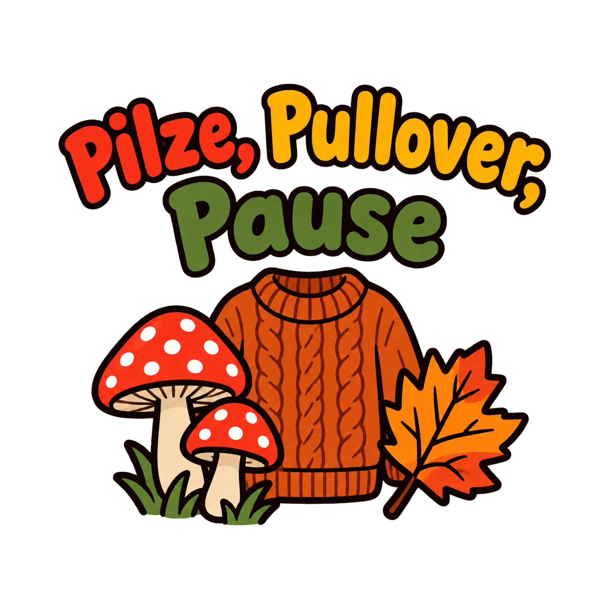 Bügelbild Pilze, Pullover, Pause als Grafik auf weißem Hintergrund (BB019700)