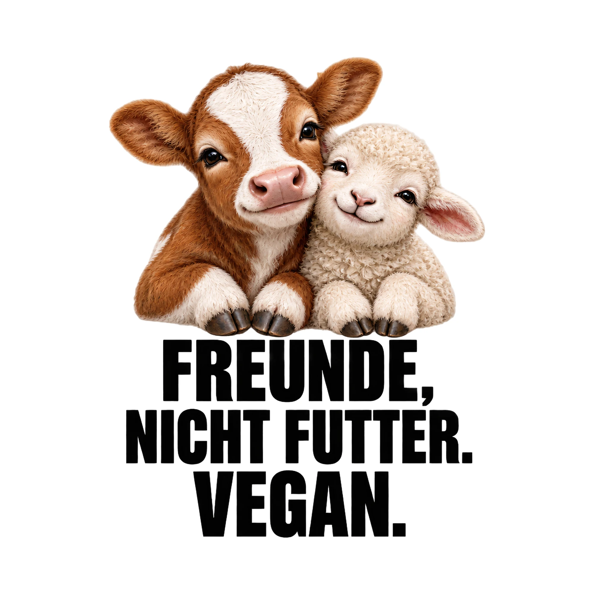 Bügelbild Freunde, nicht Futter. Vegan., Küchen Spruch Bügelbild als Grafik auf weißem Hintergrund (BB017063)